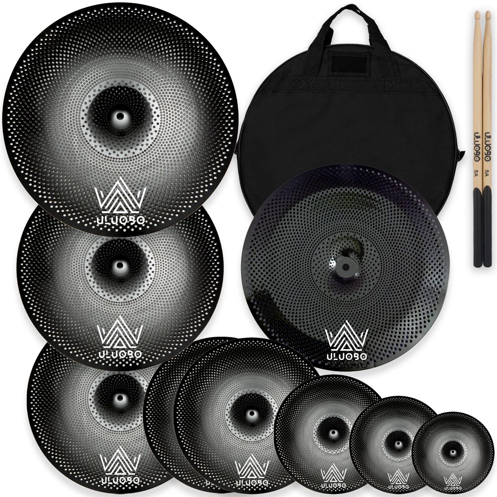 Uluobo Low Volume Cymbal Pack, Silent Cymbals, Quiet Cymbals Set For Drummer Practice, 6/8/10''Spalsh+14''Hihat+16''Crash+18''Cr