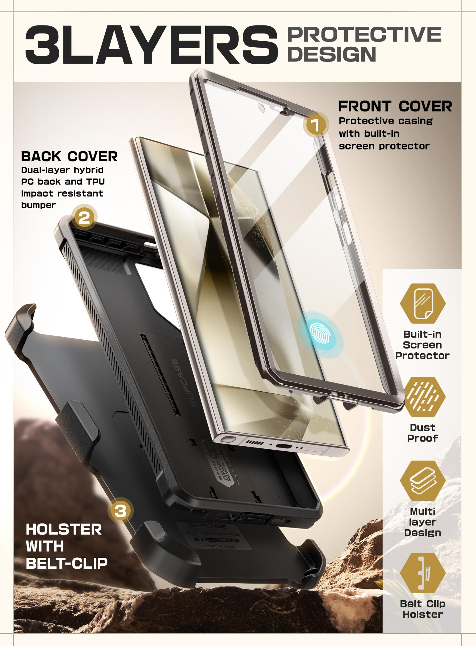 Supcase Unicorn Beetle Pro Case For Samsung Galaxy S24 Ultra With Stand, [2 Front Frames] 360 Full Body Shockproof Case With Bel