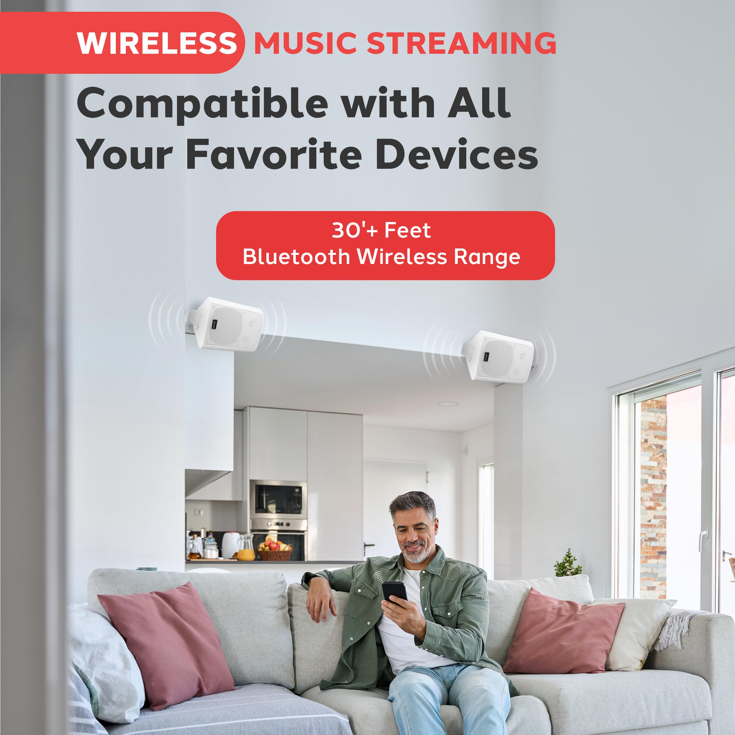 Pyle Pdwr51Btwt 5.25 Inch 200 Watt Waterproof Stereo Speaker System For Indoor Or Outdoor Theater Bluetooth Surround Sound Syste