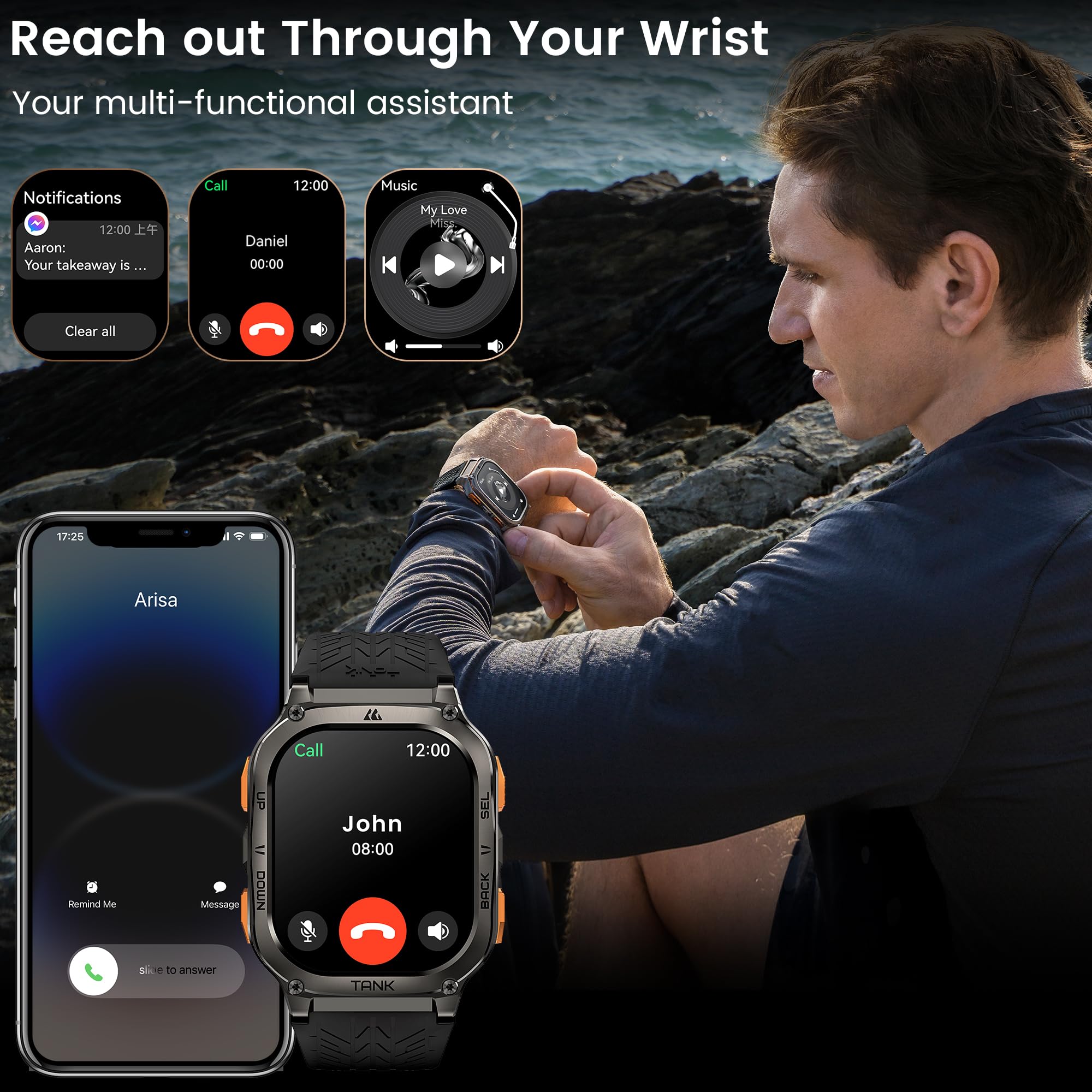 Kospet Tank M3 Ultra Smart Watch With Gps, 50M Waterproof, Compass, Altitude, Air Pressure, 480Mah Extra Large Battery, Full Sta