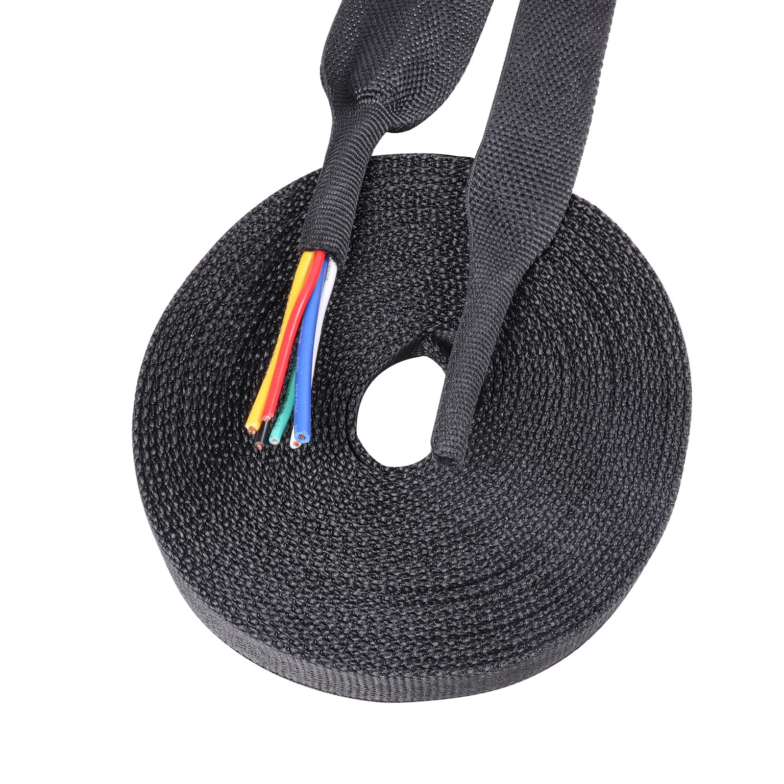 Sonoreboom 1''   18 Feet Braided Cable Management Sleeve 2 In 1 Heat Shrink Fabric Tube Wrap Organizer Cover Cable/Wire/Harness/