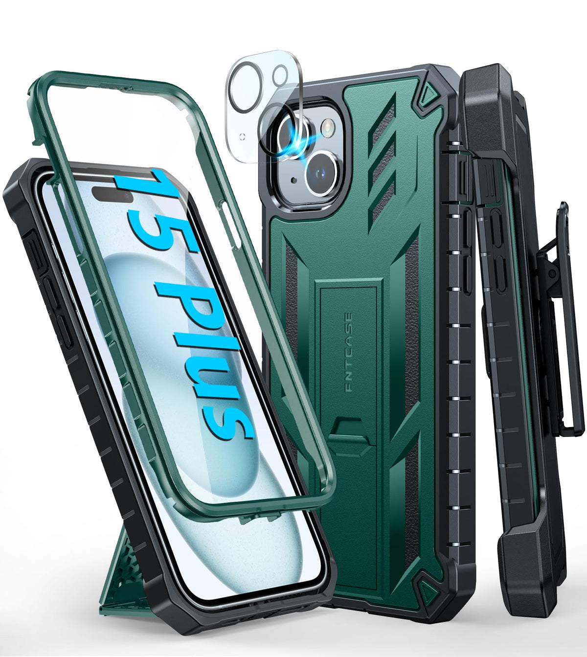 Fntcase For Iphone 15 Plus Case: Drop Protection Rugged Belt Clip Holster & Kickstand Military Grade Matte Textured Tpu Shockpro