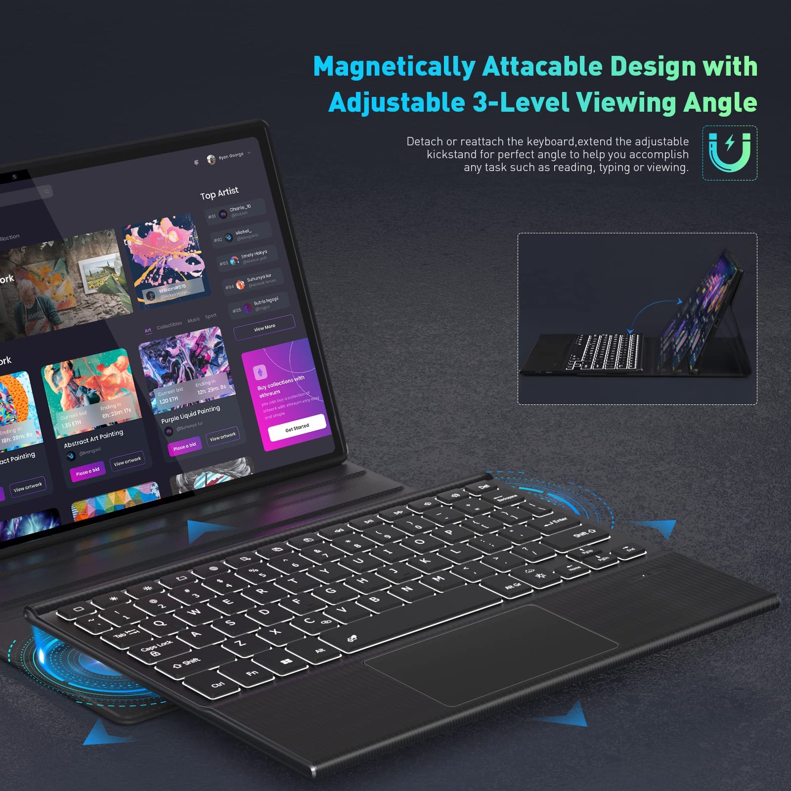 Doohowcase Backlit Keyboard Case Touch For Lenovo Tab P11 (2Nd Gen) 11.5'' 2023 (Tb350Fu), Bluetooth Keyboard With Trackpad & Tw