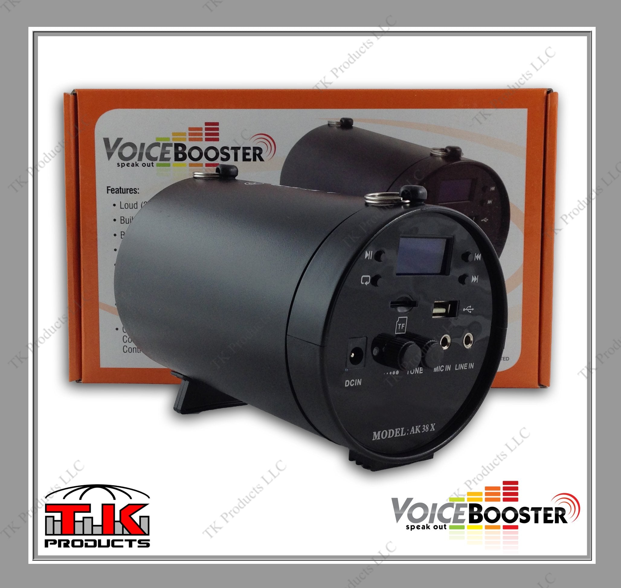 Voicebooster Voice Amplifier & Mp3 Player 25Watts Black Mr Ak38 By Tk Products,Portable, For Teachers, Coaches, Tour Guides, Presentations, Costumes, Etc.