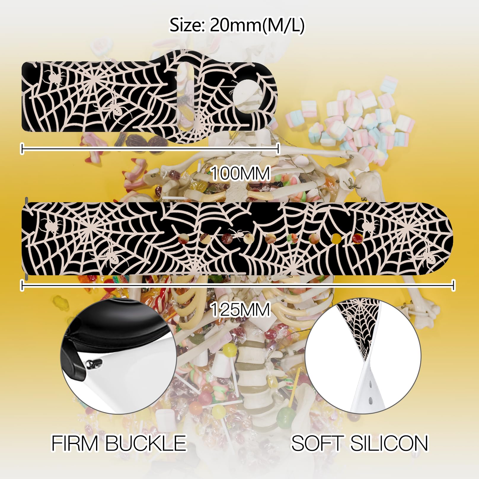 Czhwb Halloween Spider Web Silicone Strap For Samsung Galaxy Watch 40Mm 45Mm, 42Mm 46Mm, 44Mm 48Mm, 40Mm 44Mm, 31Mm 36Mm, 29Mm 3