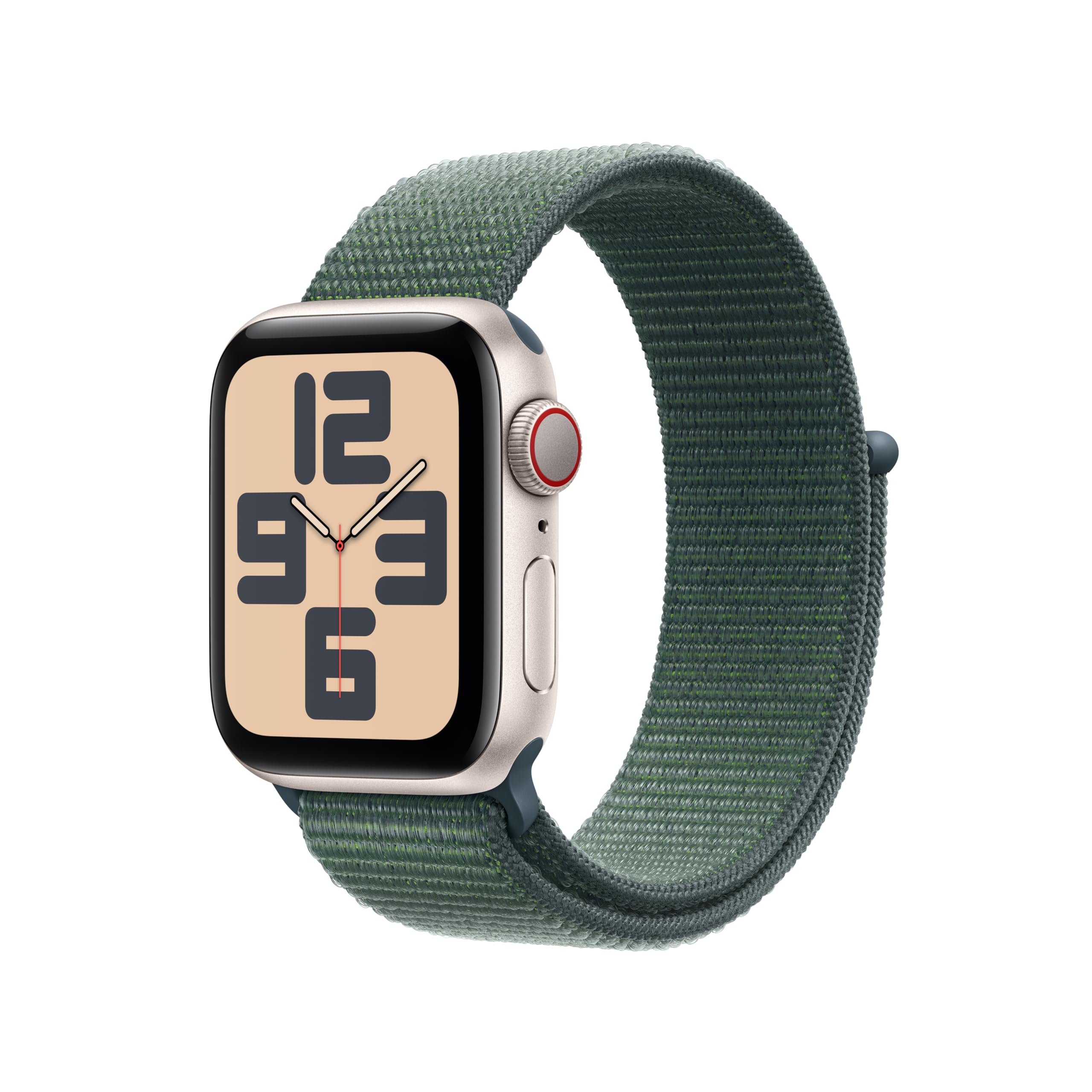 Apple Watch SE (2nd Gen) [GPS + Cellular 40mm] Smartwatch with Starlight Aluminum Case with Lake Green Sport Loop One Size. Fitn