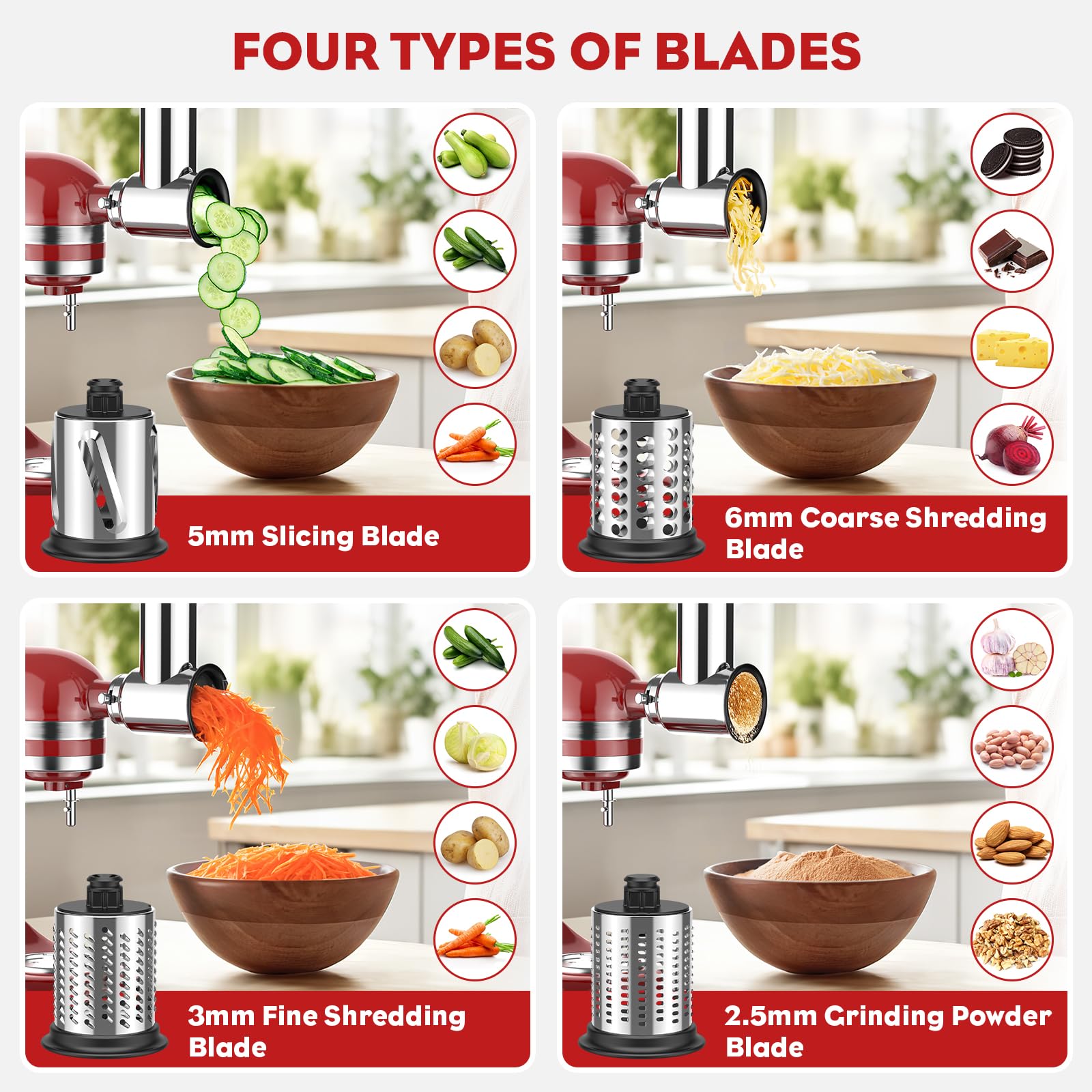 Meat Grinder & Stainless Steel Slicer Shredder Attachment For Kitchenaid Stand Mixer, Meat Grinder Attachment With Sausage Stuff