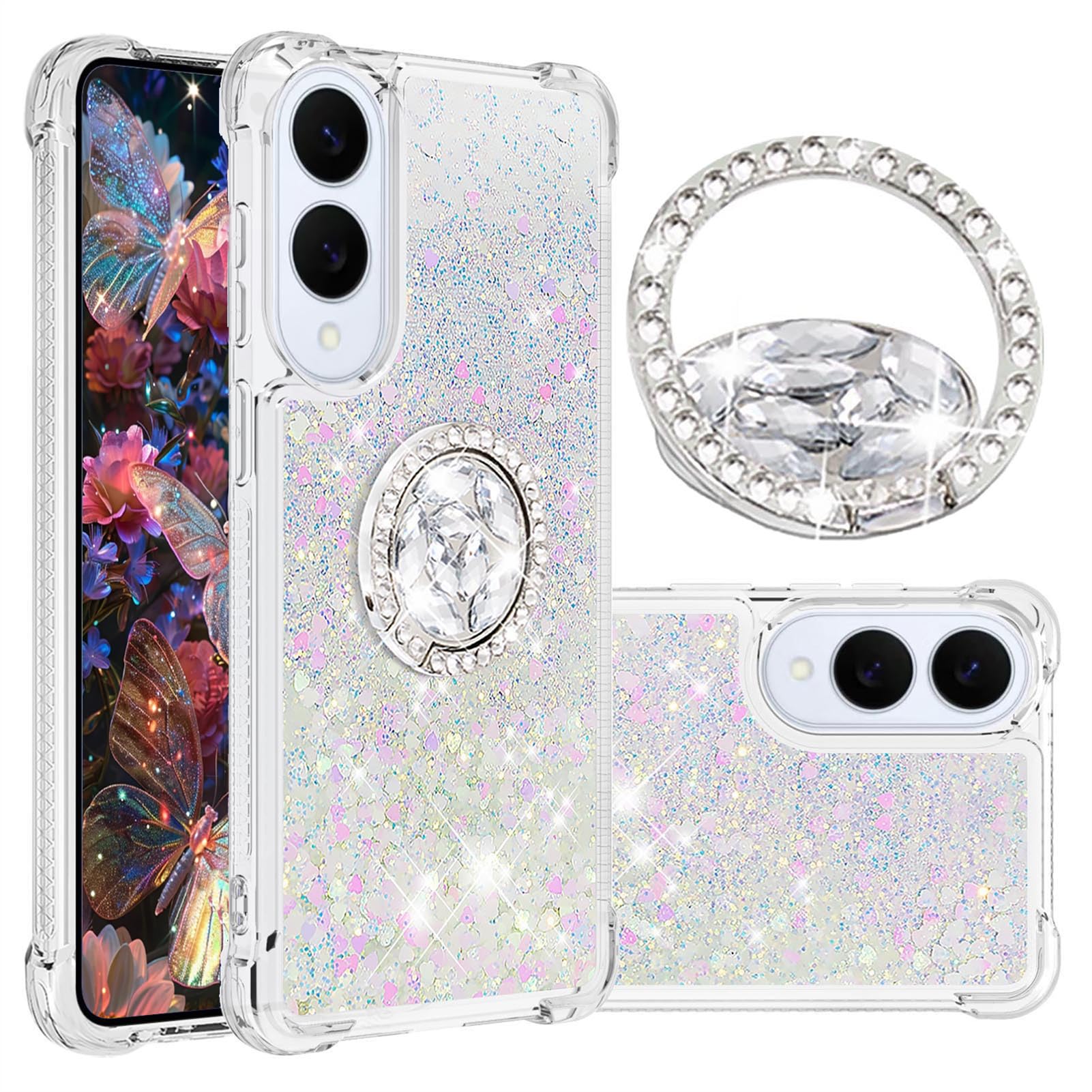 CCSmall for Samsung Galaxy S25 Edge 5G Case Clear Glitter Bling for Women Girl, Flowing Liquid Quicksand Sparkly Cover with Diam