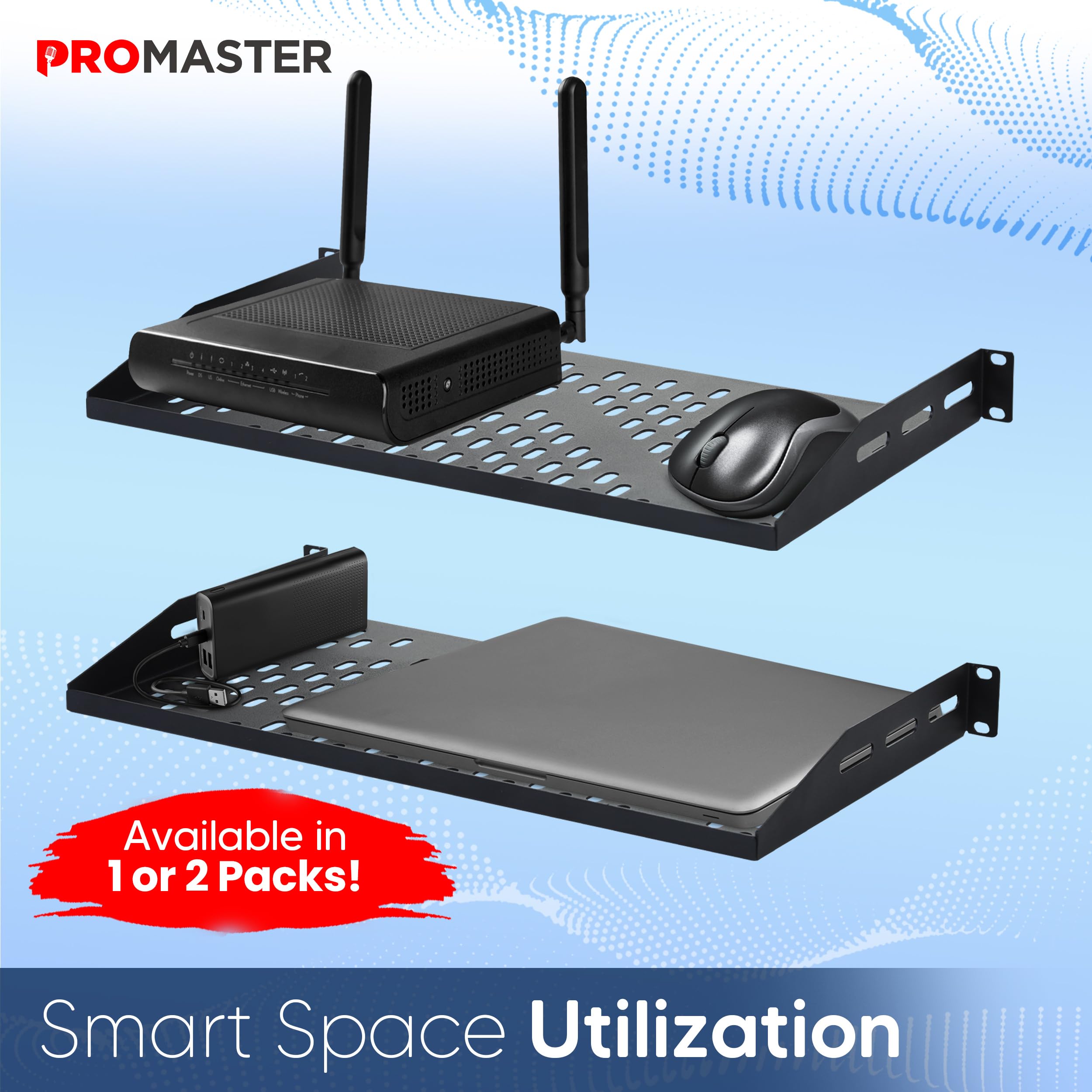 Promaster Server Vented Shelf   19 Inches, 10'' Deep, 1U Universal Integration Server Vented Rack Mounting Tray For Consistent A