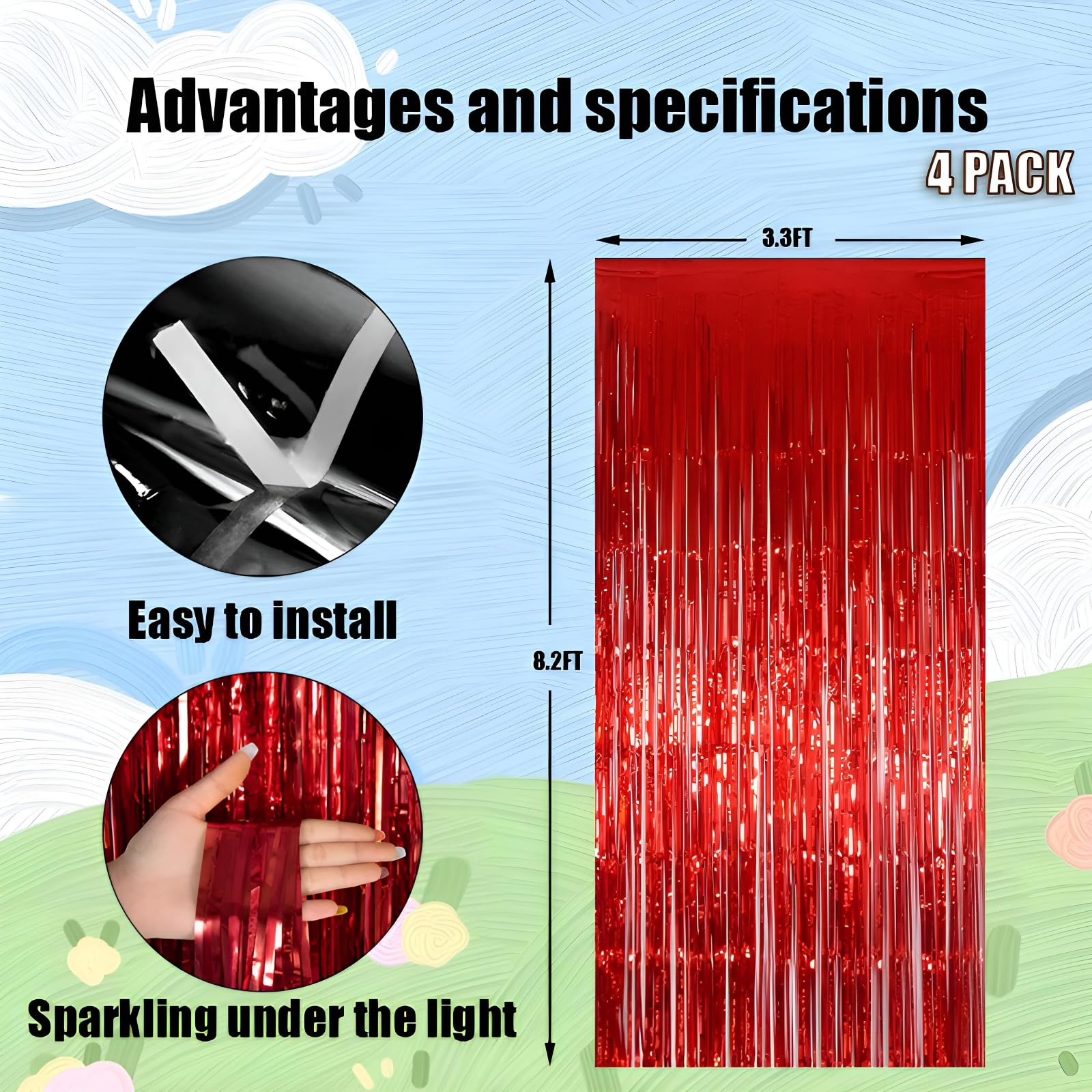 4 Pack 3.3 * 8.3 Ft Foil Curtain Metallic Tinsel Fringe Curtains Photo Booth Props Backdrop For Birthday Wedding Engagement Baby