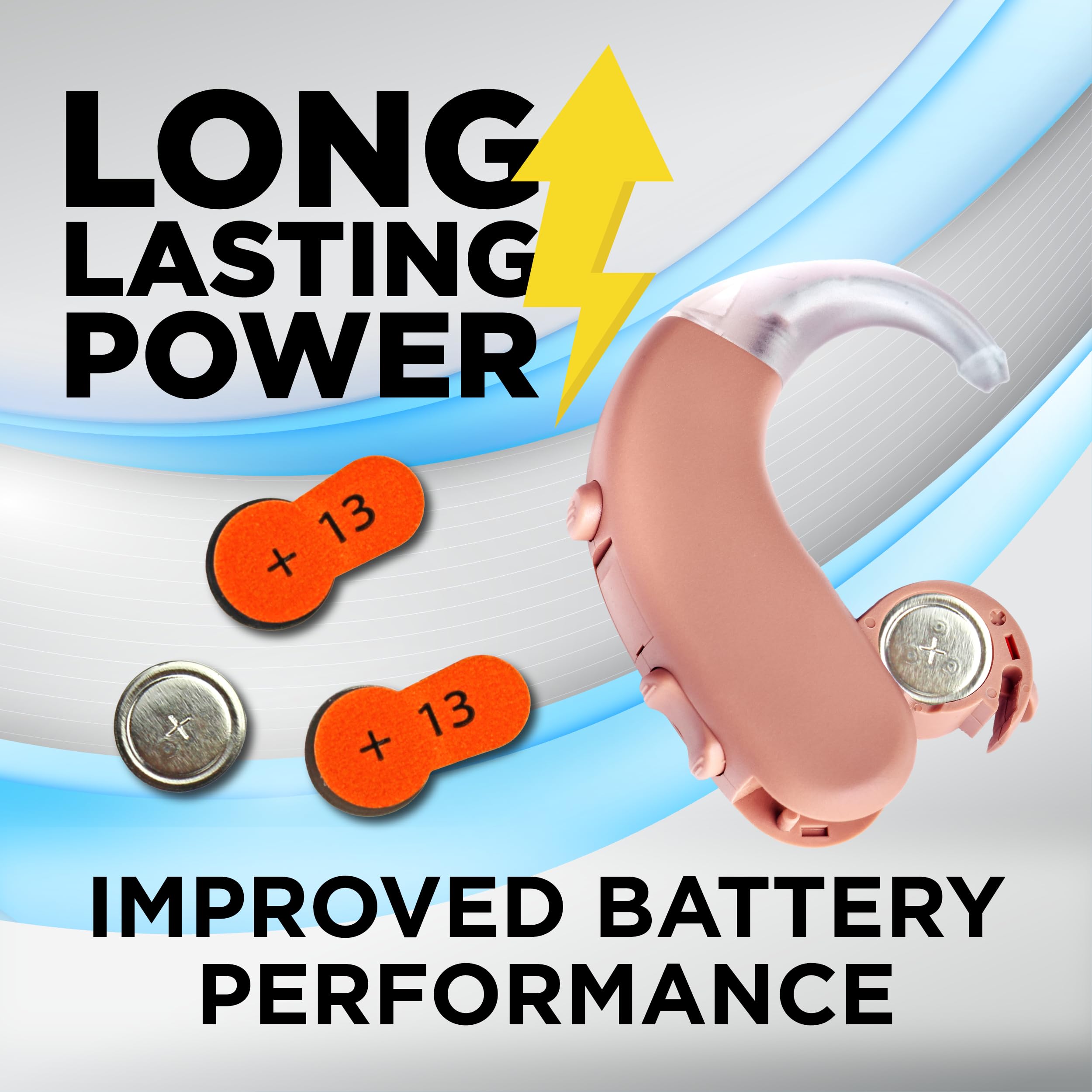 Powermax Size 13 Hearing Aid Batteries, 180 Count Long Lasting Battery Pack, Orange Long Tab For Easy Change