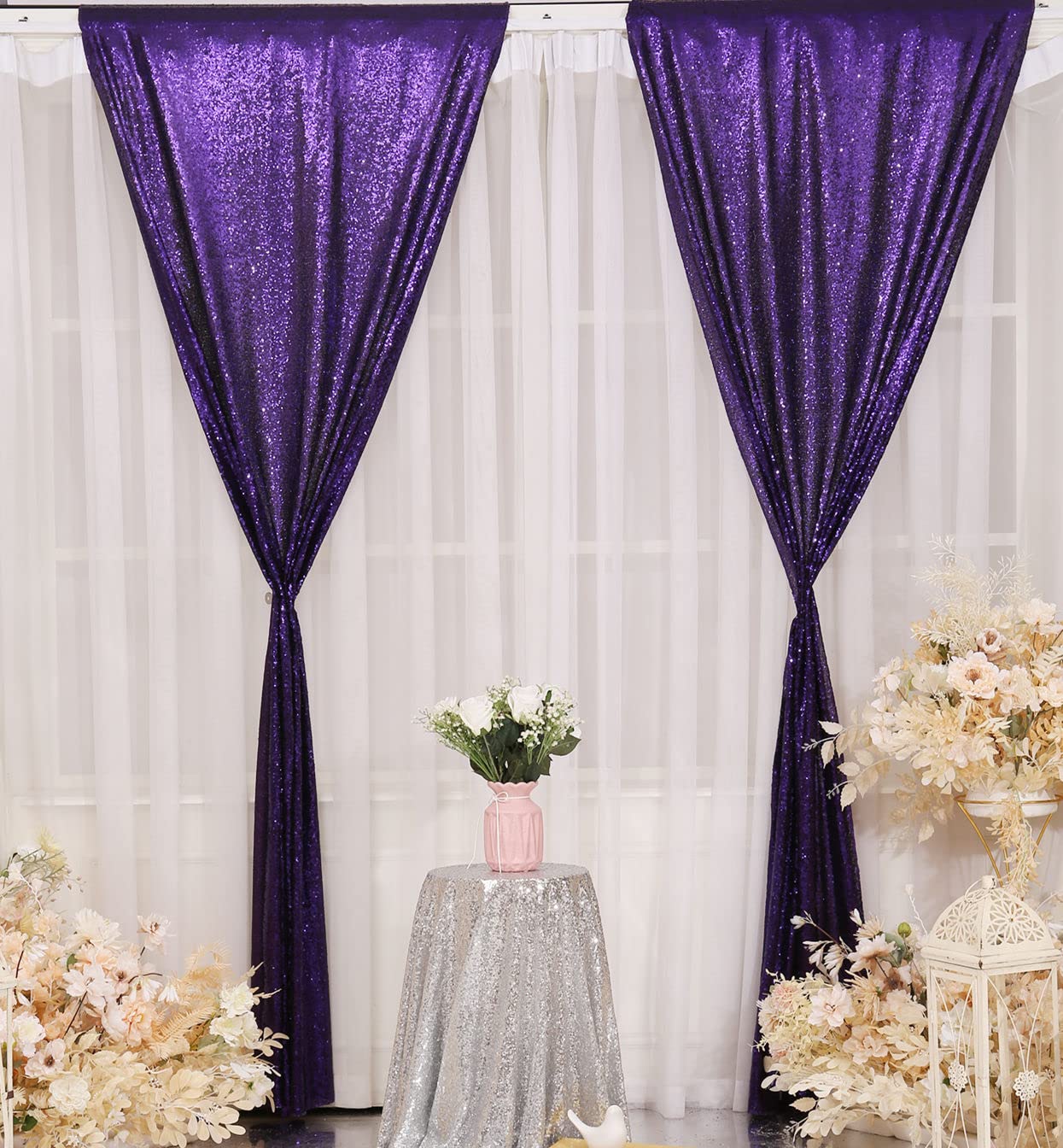 Purple Sequin Backdrop Curtains, 2 Panels Purple Sequin Backdrop, 2Ftx8Ft Sequin Curtains For Party Wedding Sequence Backdrop