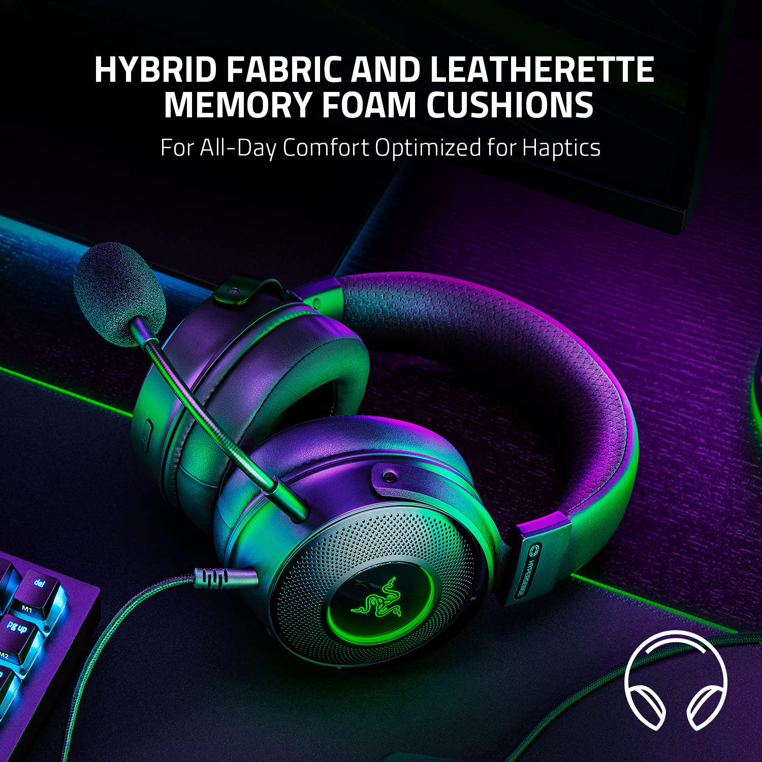 Razer Kraken V3 Hypersense Wired Usb Gaming Headset W/Haptic Technology: Triforce Titanium 50Mm Drivers   Thx Spatial Audio   Hy
