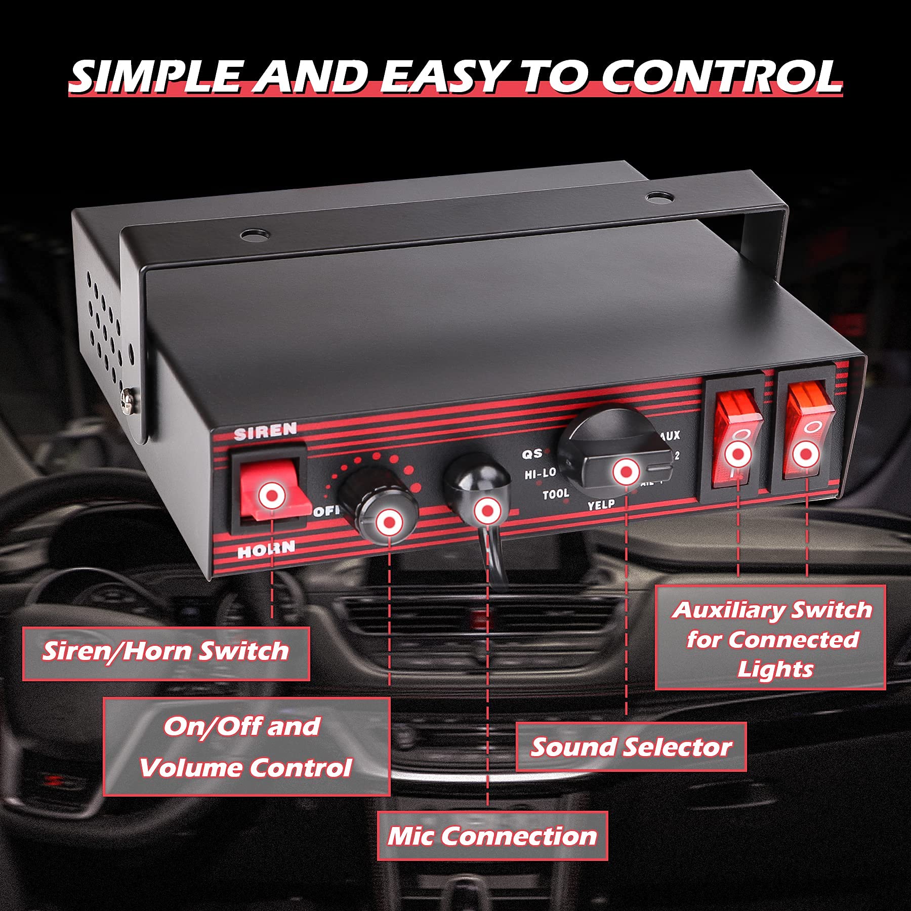 Smallfatw Police Siren 8 Tones Pa System 130Db 200 Watt, Heavy Duty Handheld Microphone, Dual 20A Auxiliary Switch, Emergency Si