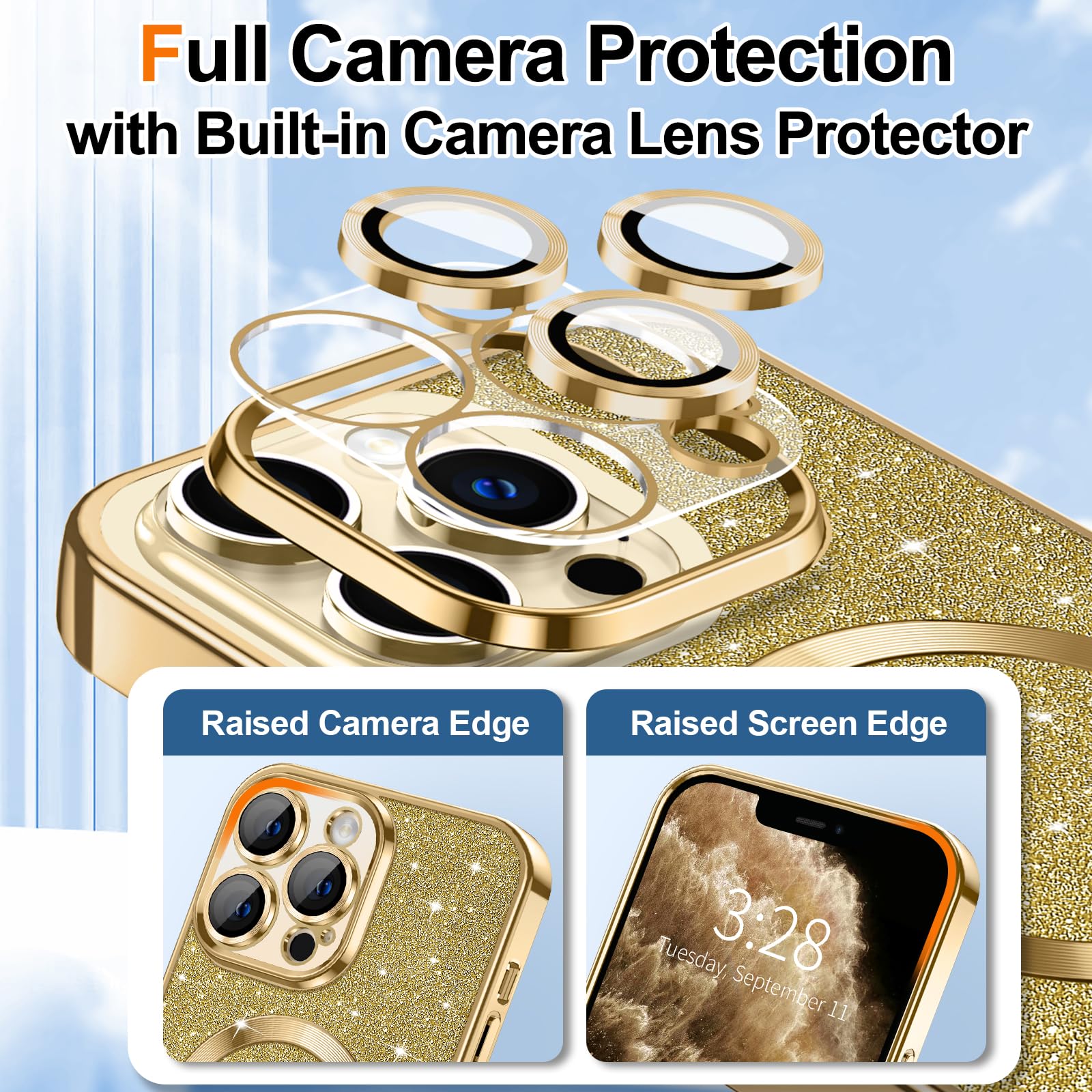 Hython For Iphone 11 Pro Max Case Glitter, Clear Magnetic Phone Cases With Camera Lens Protector [Compatible With Magsafe] Bling