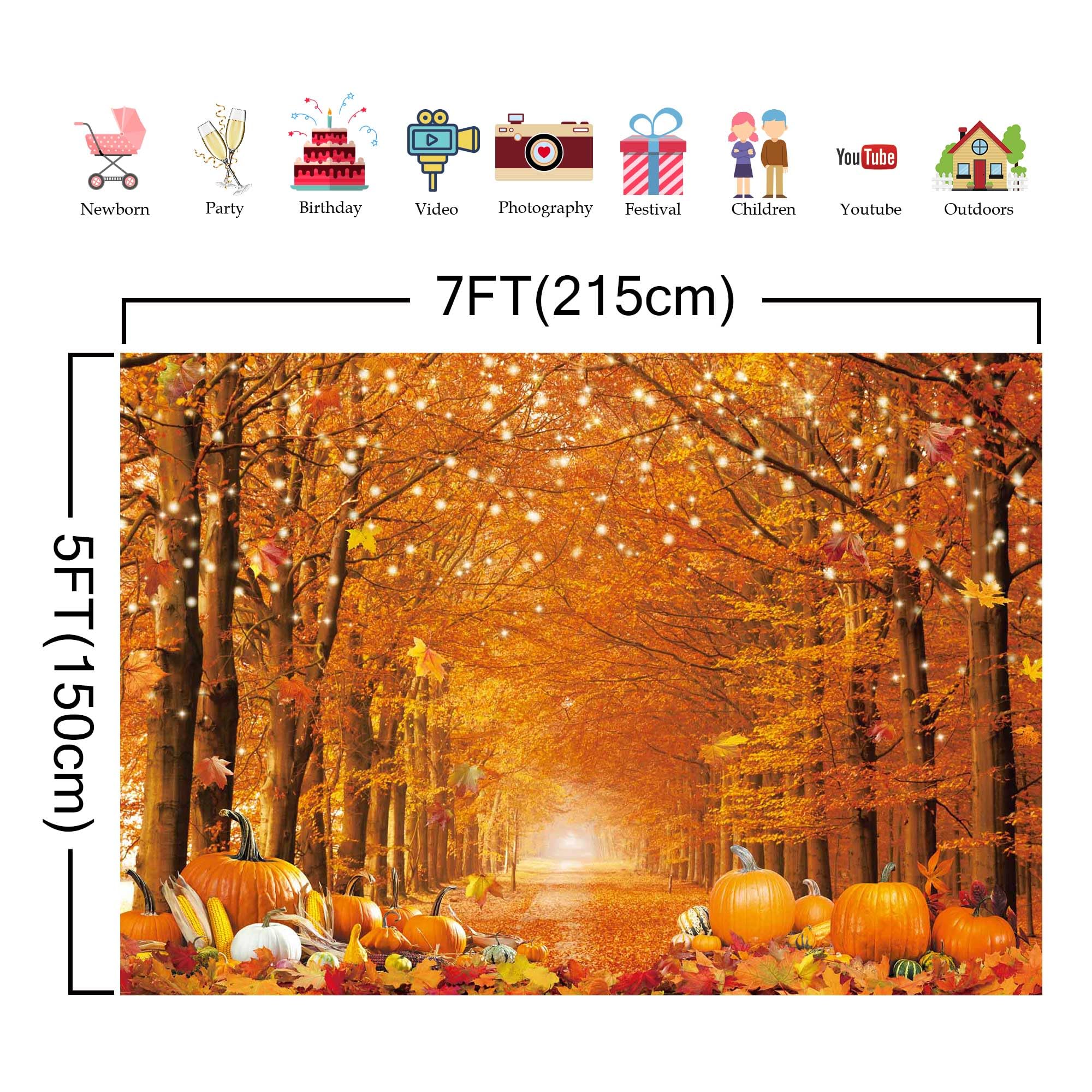 Fluzimir 7X5Ft Polyester Fall Autumn Photo Backdrop For Photography Autumn Forest Scenery Maple Leaves Pumpkins Background Fall