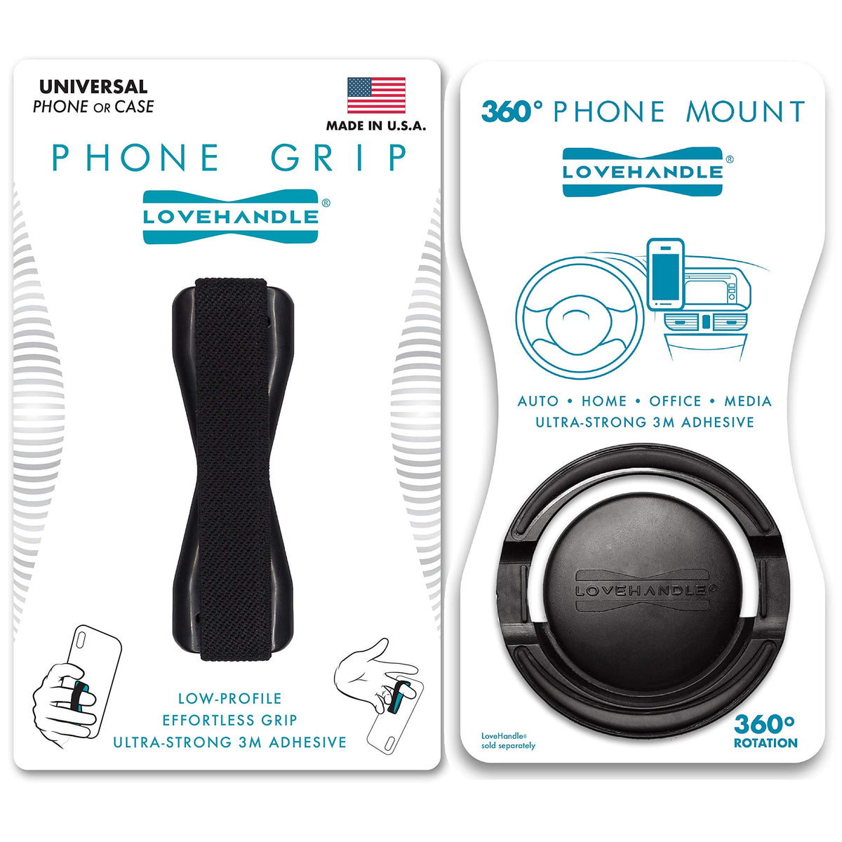 Lovehandle Phone Holder And Phone Grip - Universal Grip And Car Mount For Smartphones And Mini Tablets With 360 Rotation Technol
