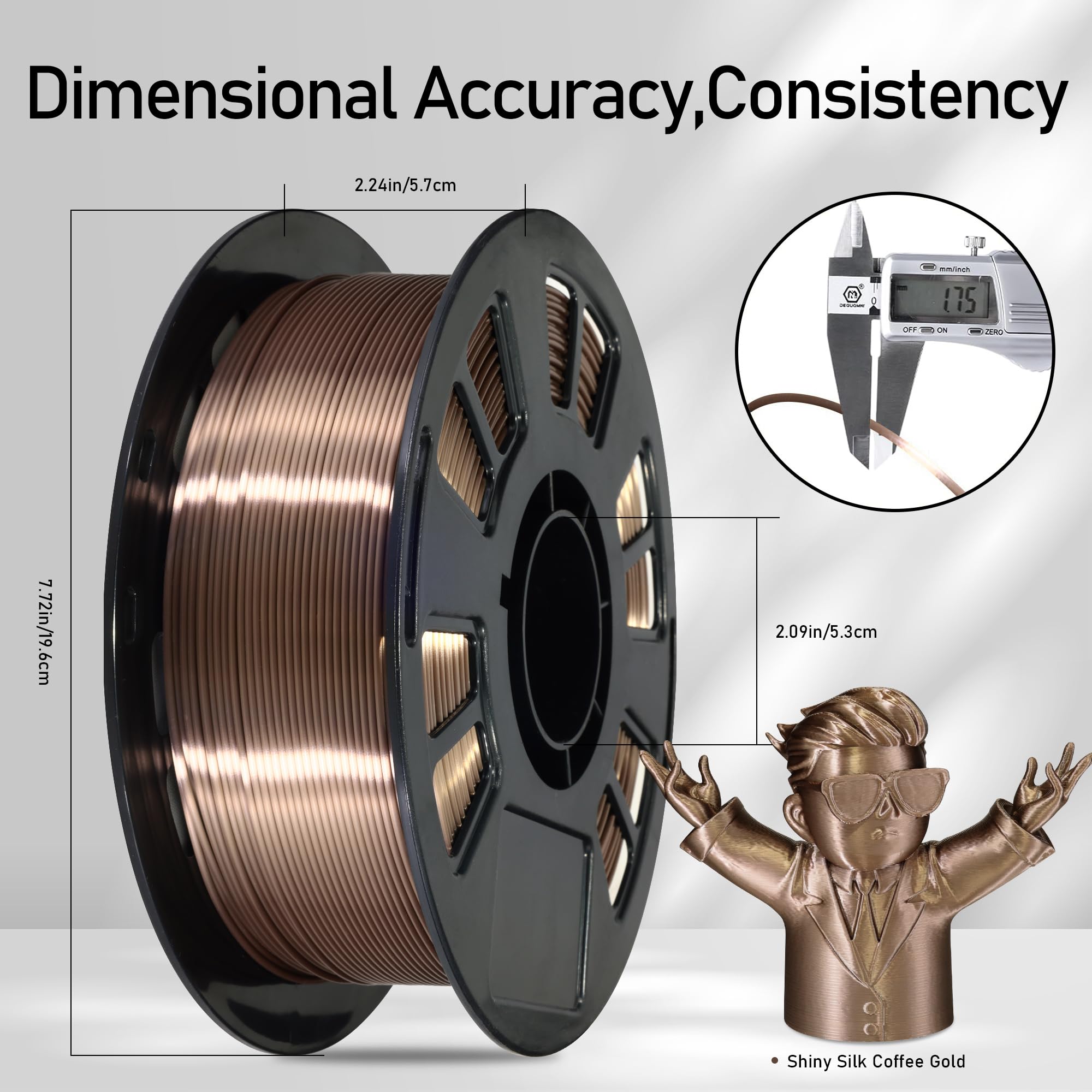 Do3D Silk Coffee Pla Satin Shiny 3D Printer Filament, 1.75Mm Diameter 1Kg Spool 2.2Lbs For Fdm 3D Printers