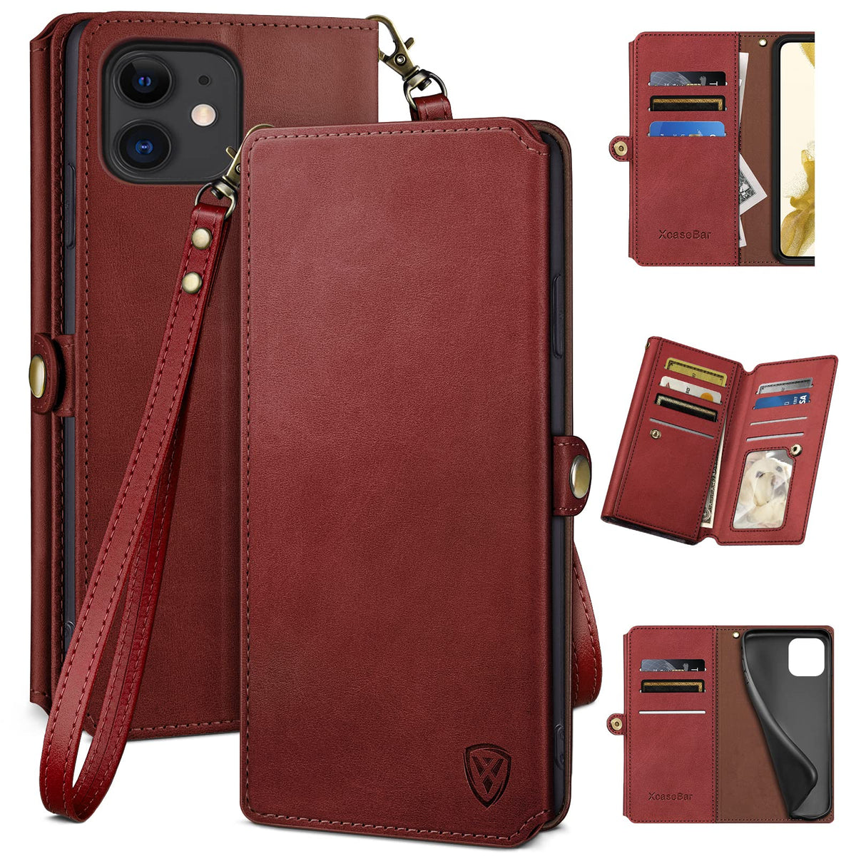 Xcasebar For Iphone 11 6.1'' Wallet Case With ?Rfid Blocking? Credit Card Holder, Flip Folio Book Pu Leather Phone Case Shockpro