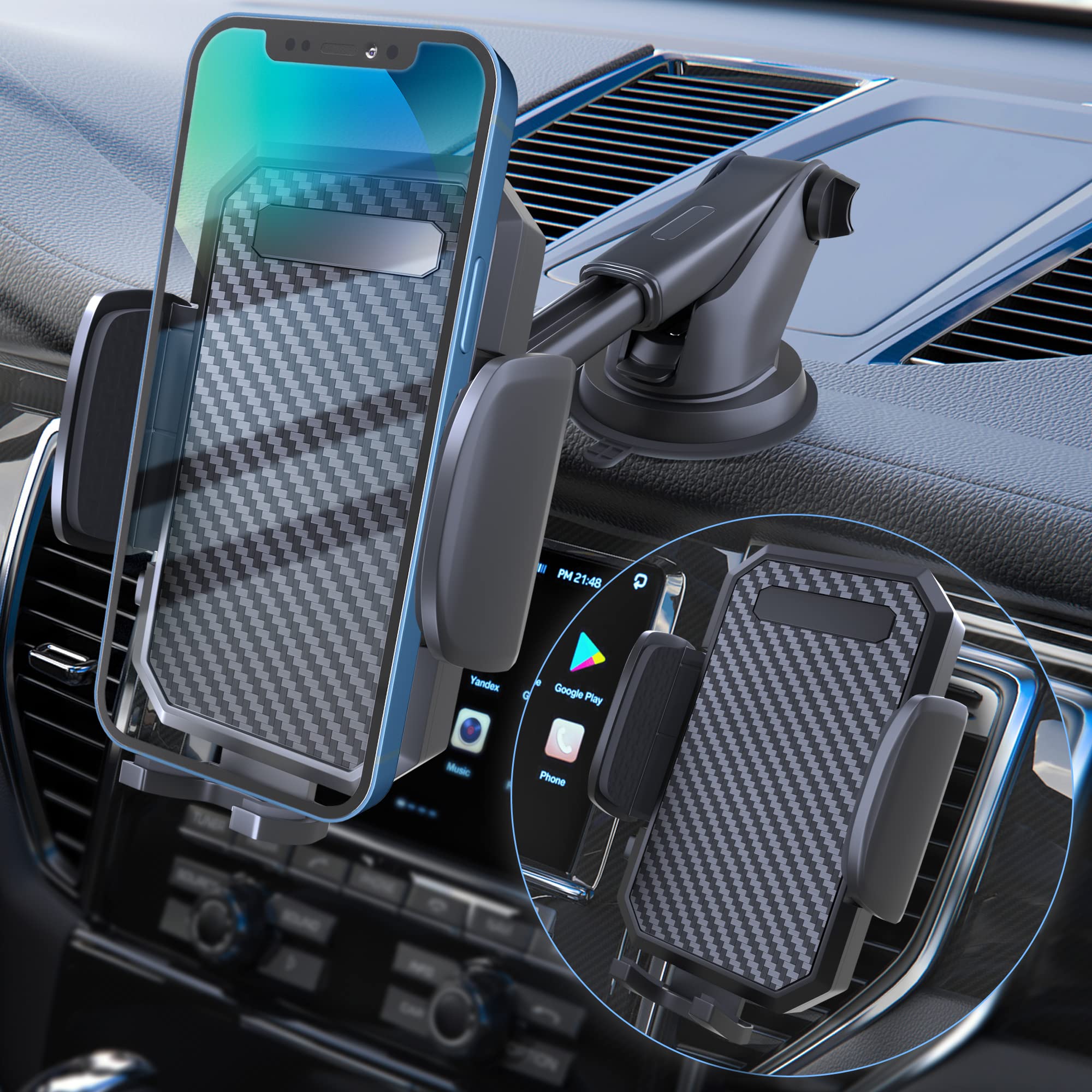 Fbb Phone Mount For Car, [ Off-Road Level Suction Cup Protection ] 3In1 Long Arm Suction Cup Holder Universal Cell Phone Holder 