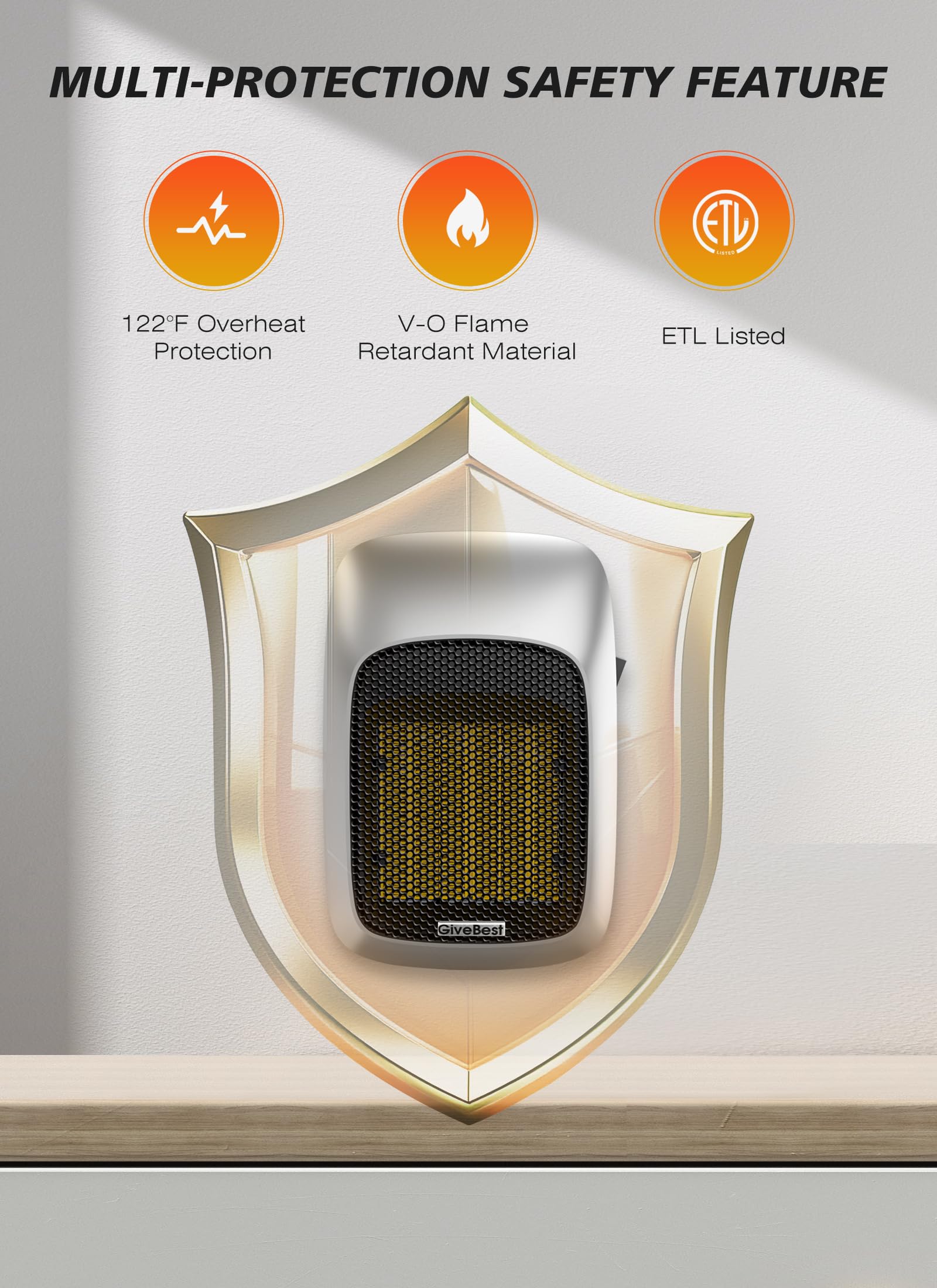 Givebest 800W Plug In Wall Space Heater With Remote, Small Wall Outlet Heater With Adjustable Thermostat And 12H Timer, Led Disp