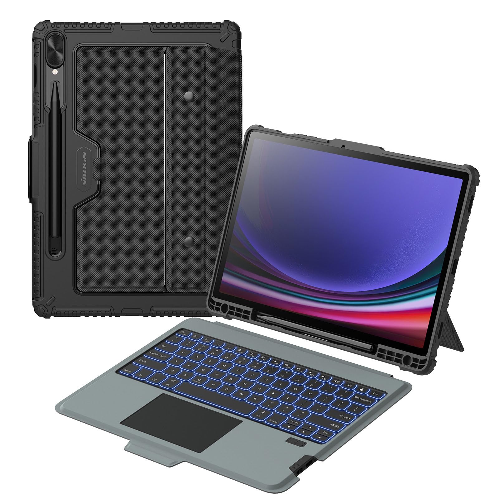 Nillkin For Samsung Galaxy Tab S9 Plus 12.4'' Case With Detachable Keyboard, 7 Color Backlit, Multi Touch Trackpad, S Pen Holder