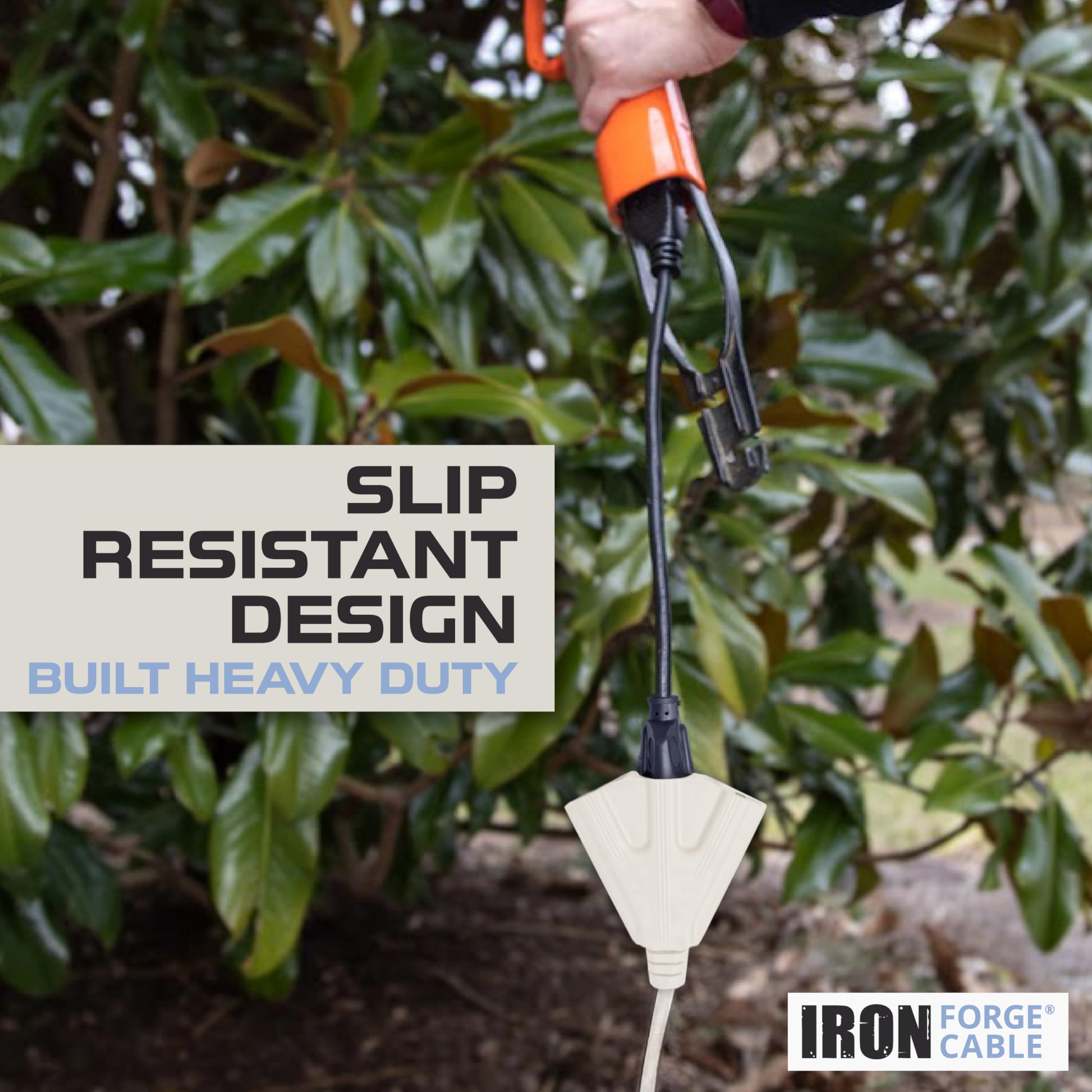 Iron Forge Cable 25 Ft Beige Outdoor Extension Cord With 3 Outlets   16/3 Sjtw 25Ft Extension Cord 3 Prong, 13 Amp All Weather H