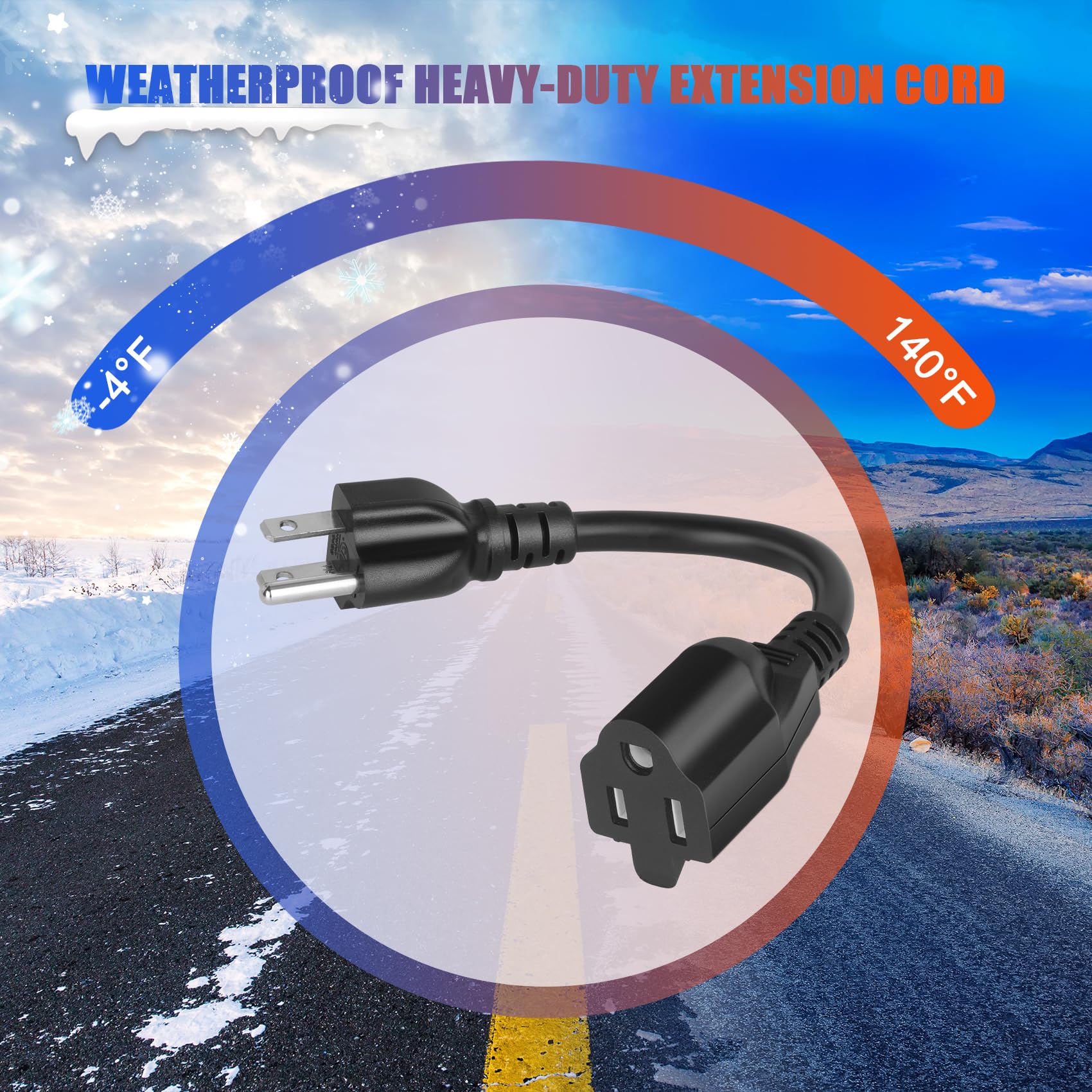 Kunlun 10 Pack Short Extension Cord, 3 Prong 8 Inch Small Extension Cord Outlet Saver 16Awg/13A For Indoor Outdoor Use, Nema 5 1