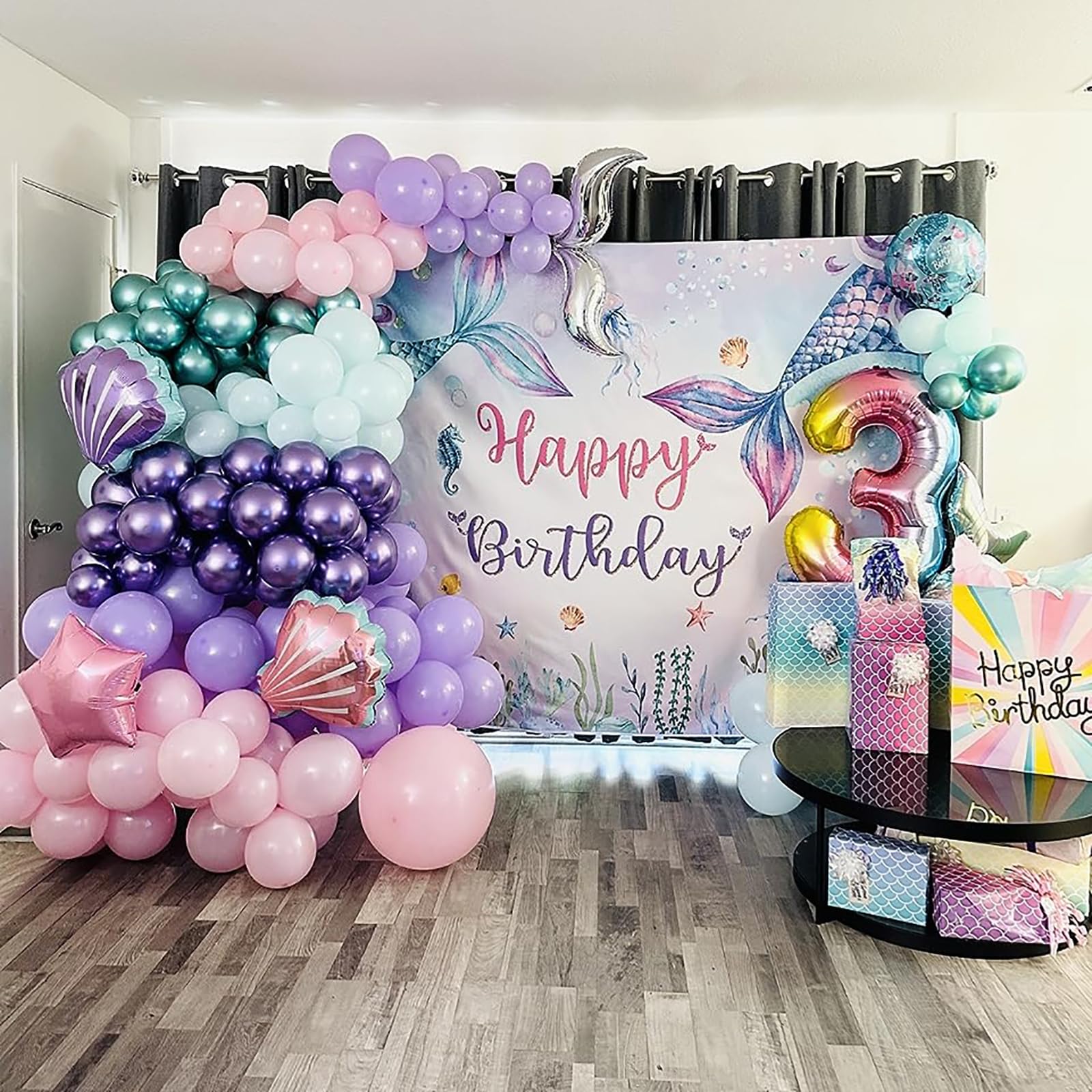 Mocsicka Mermaid Birthday Backdrop Under The Sea Birthday Party Decoration For Girl Blue Purple Mermaid Tails Photography Backgr