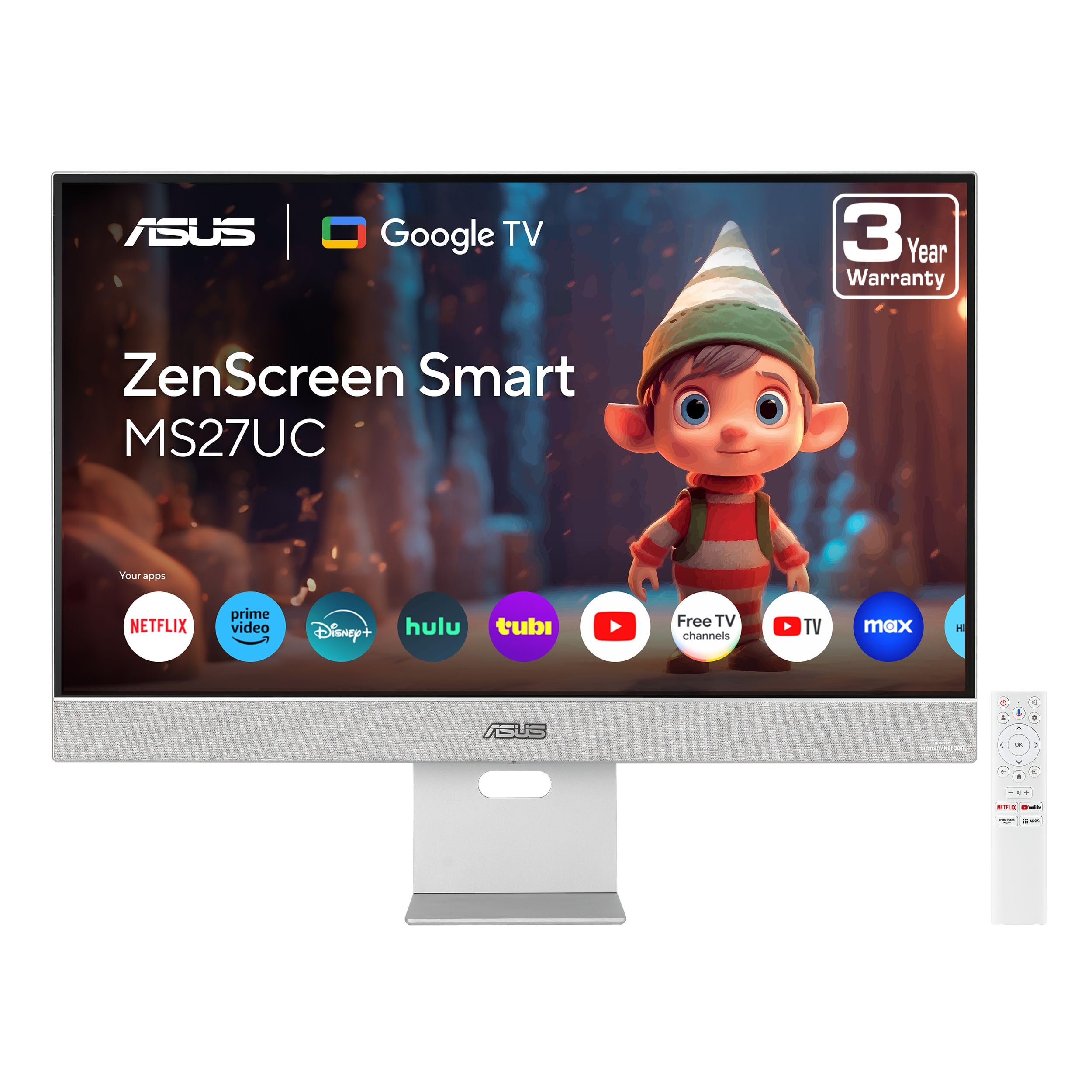 ASUS ZenScreen 27 4K USBC Smart Monitor (MS27UC)  UHD (3840 x 2160) IPS, 99% sRGB, Google TV, Harman Kardon Speakers, USBC