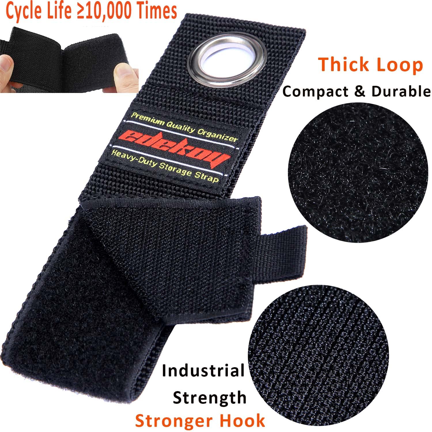 edekoy Heavy Duty Extension Cord Holder Storage Straps Organizer 10-Pack Nylon Black 6x17" 4x13"