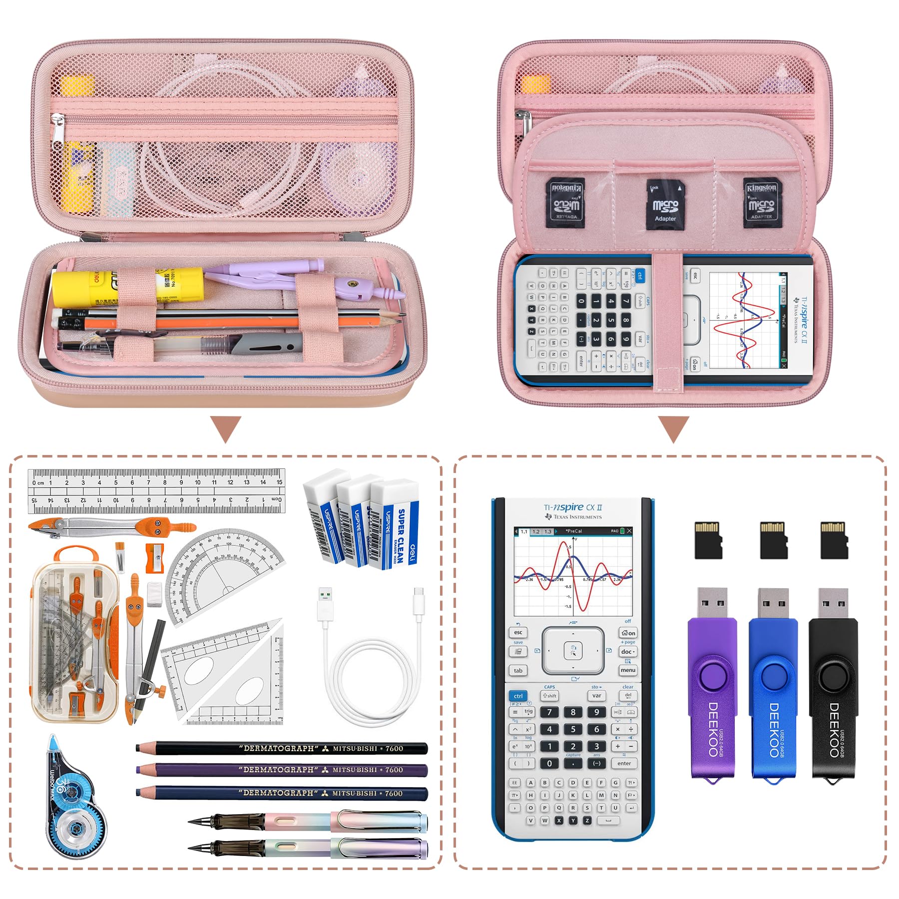 Supmay Hard Carrying Case For Texas Instruments Ti-Nspire Cx Ii Cas/Ti-Nspire Cx Ii Color Graphing Calculator, Storage Holder Wi