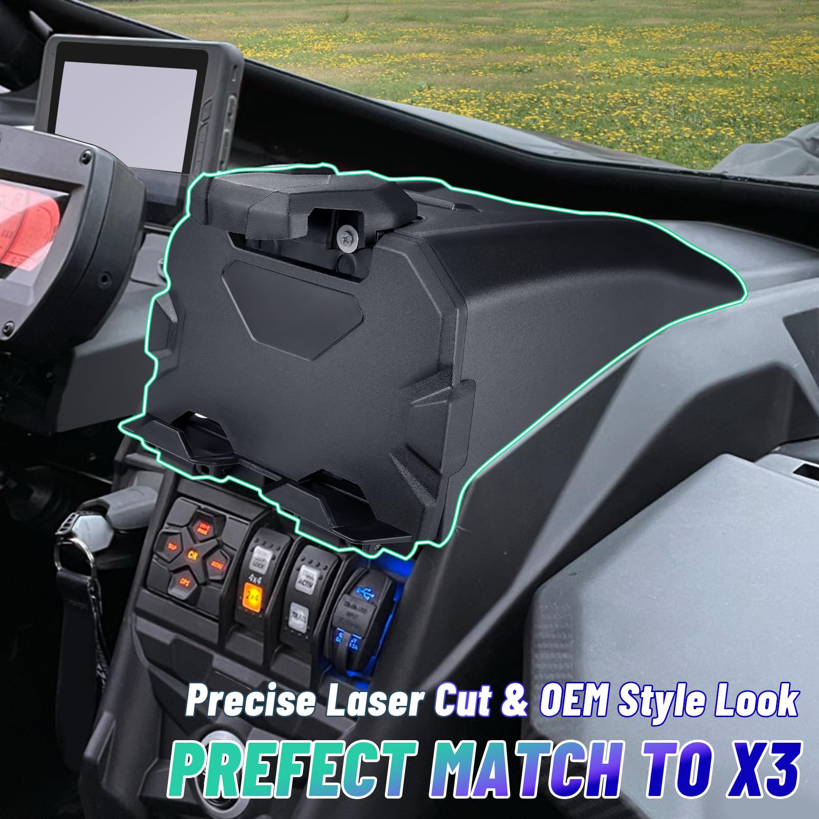 Mdpromcp Maverick X3 Tablet Holder With Storage Box, Tablet Mount Compatible With Can Am Maverick X3 Accessories Center Console