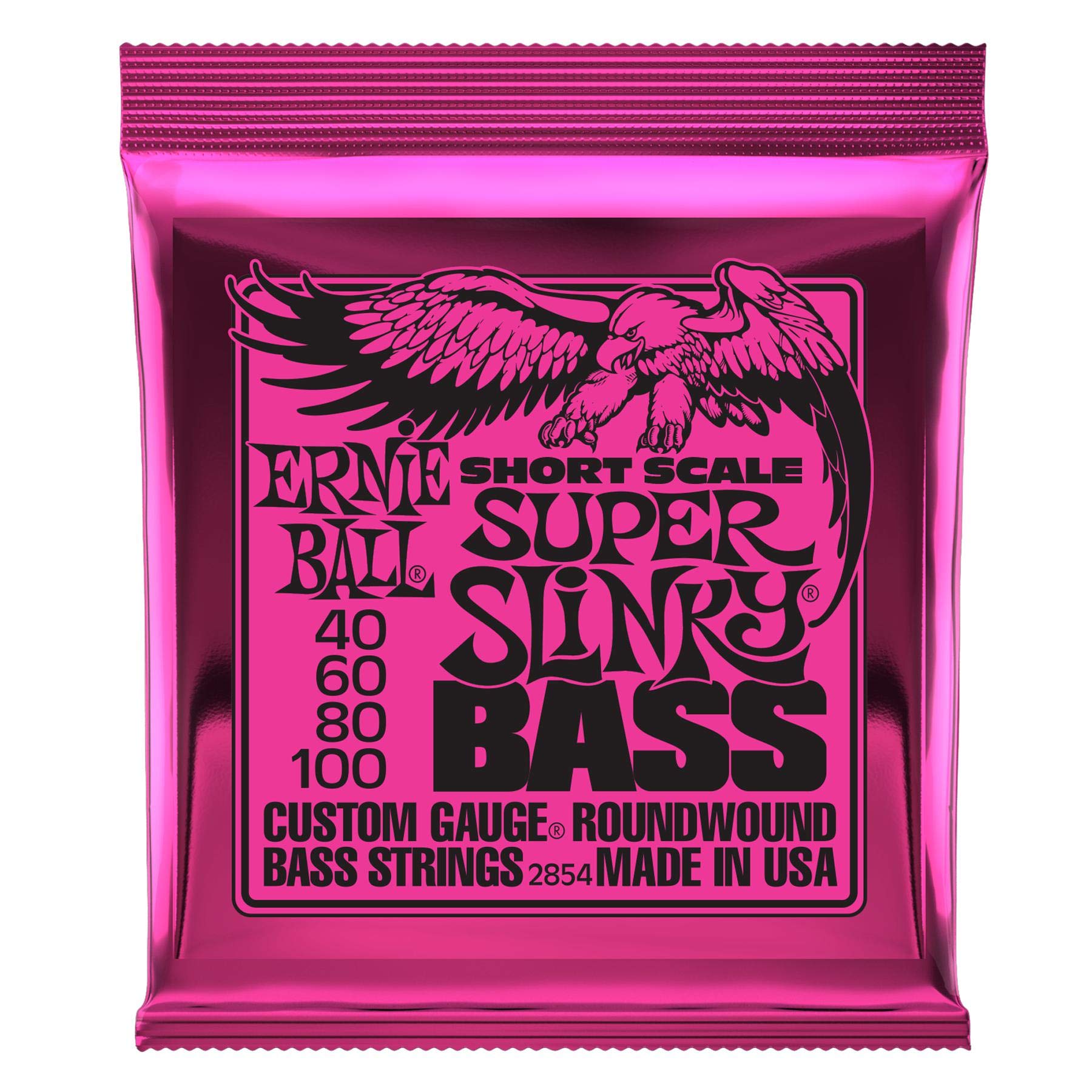 Ernie Ball Short Scale Super Slinky Nickel Wound Bass Guitar Strings, 40-100 Gauge (P02854)