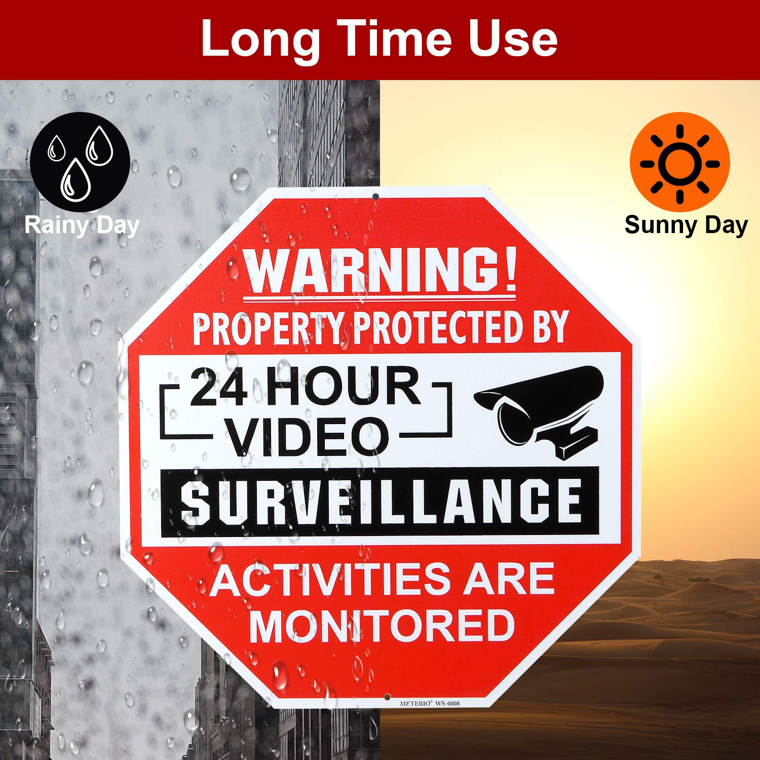 Meterio Video Surveillance Sign 2 Pack, Aluminum No Trespassing Metal Reflective Warning Sign, Uv Protected And Waterproof, Indo