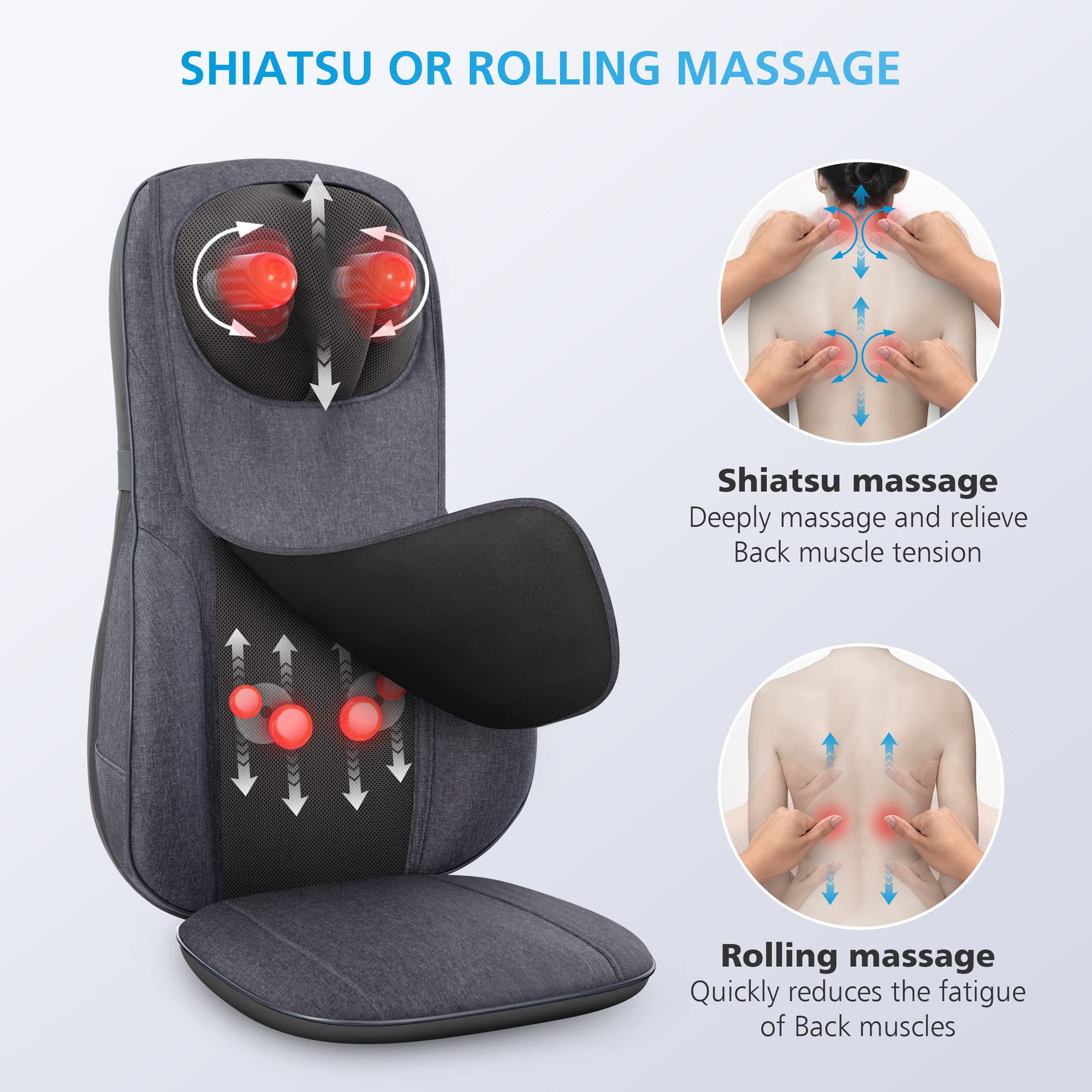 Comfier Neck Back Massager With Heat, Height Adjustable Chair Massager Seat Cushion For Neck Shoulders, Shiatsu Massage Chair Pa