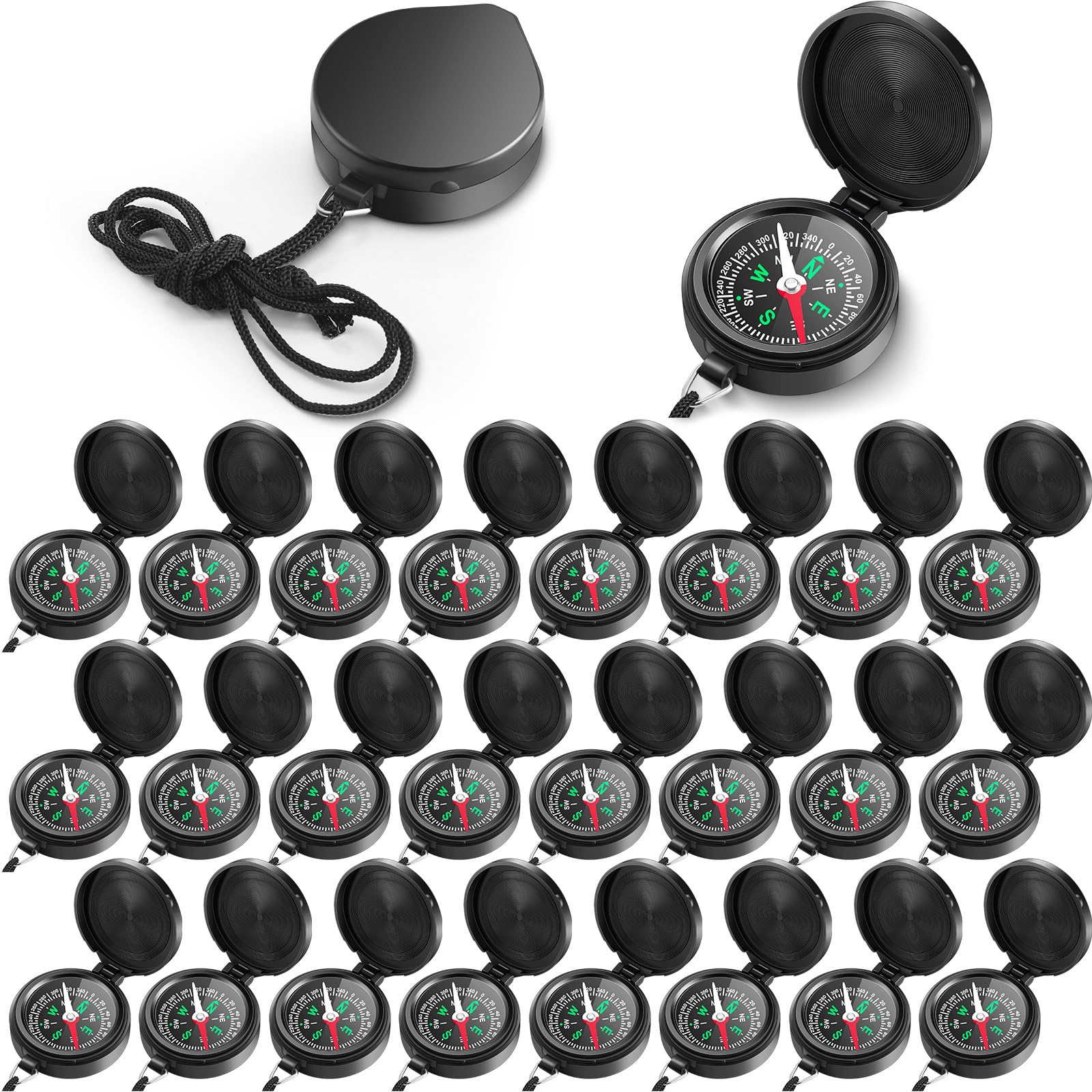 JaGely 24 Pcs Compass Bulk Gift Pocket Compass with Hanging Rope for Military Camping Survival Outdoor Hiking Hunting Climbing(B