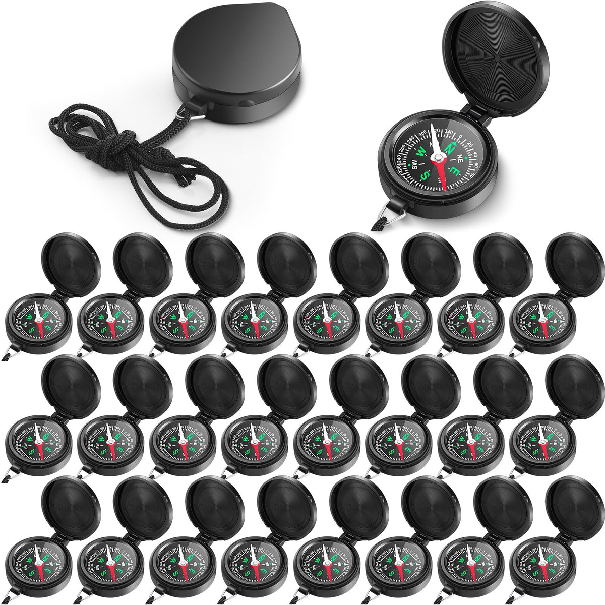 JaGely 24 Pcs Compass Bulk Gift Pocket Compass with Hanging Rope for ...