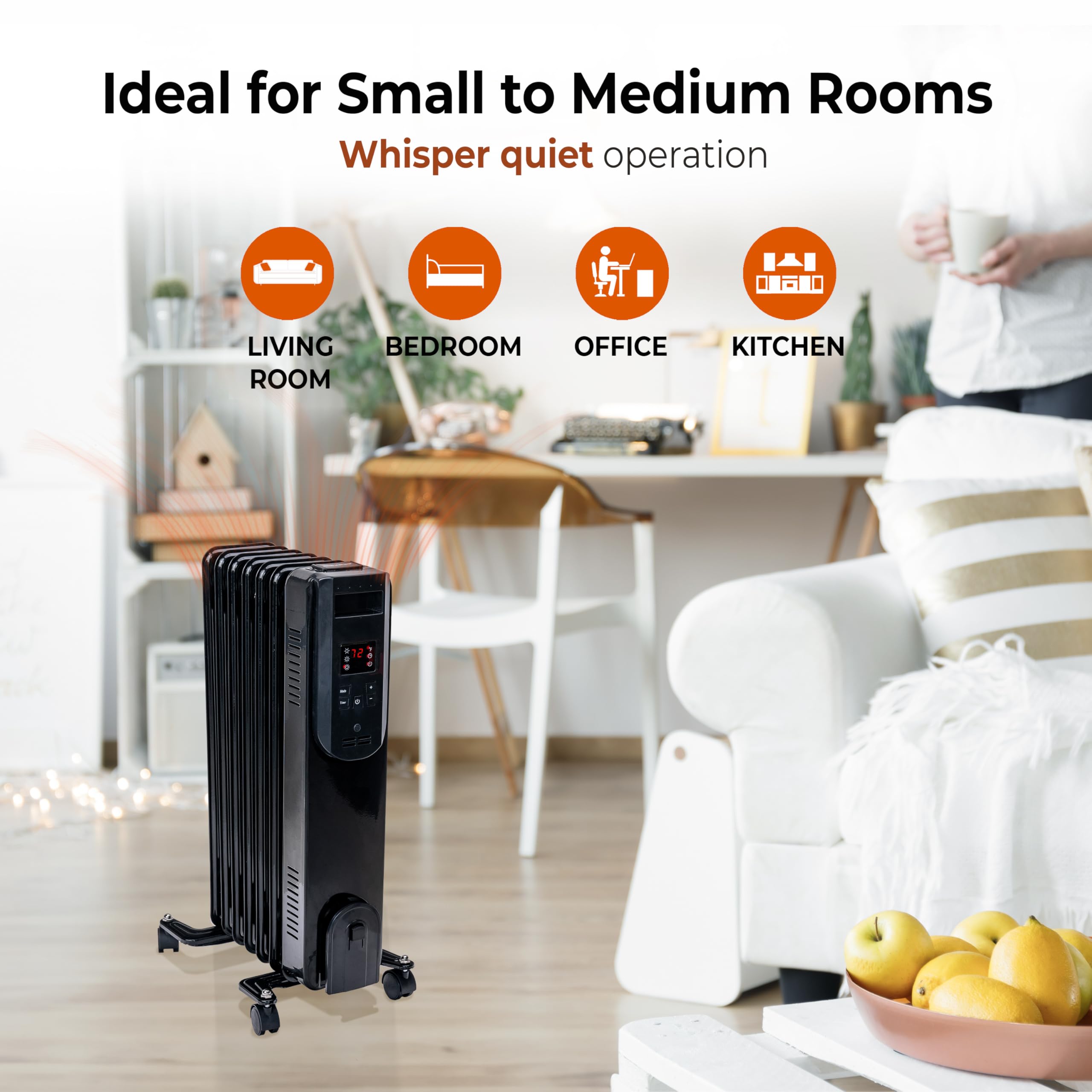 Comfort Zone Radiator Heater, Sealed Oil Filled Space Heater, Remote Control, Never Refill, Digital Display, Adjustable Thermost