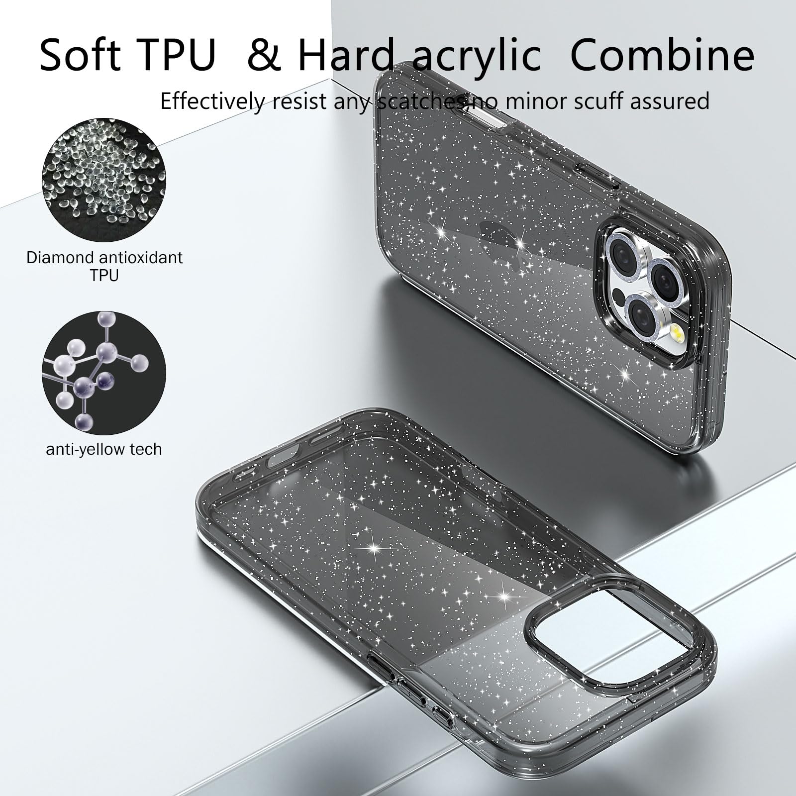 Jasmeas For Iphone 16 Pro Case Clear Glitter, With [2 Pack] Screen Protector & [3 Pack] Camera Lens Protector Sparkle Pc Hard So