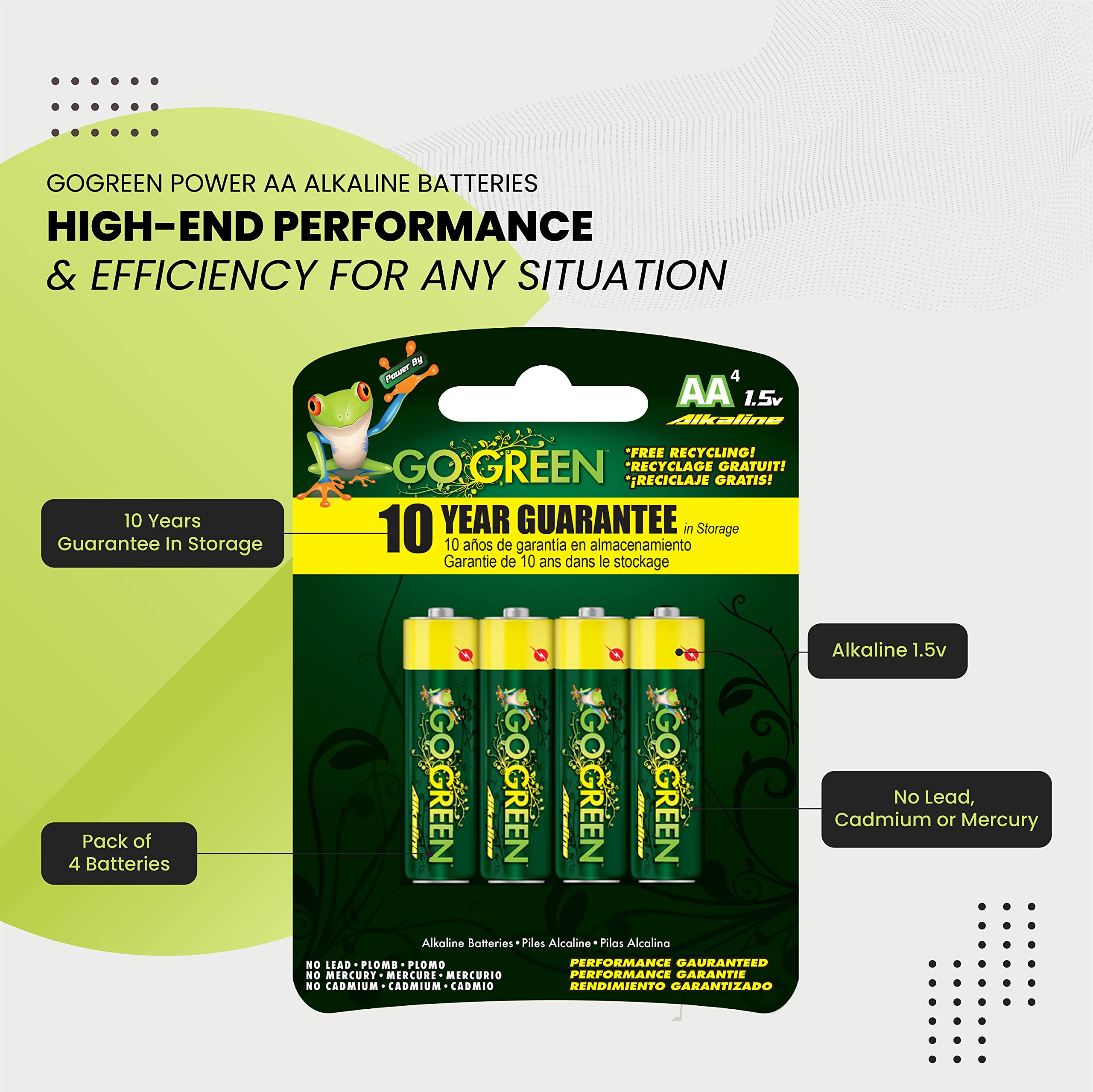Gogreen Power (24001) Eco Friendly Alkaline Aa Batteries   No Lead, Cadmium Or Mercury   Pack Of 4