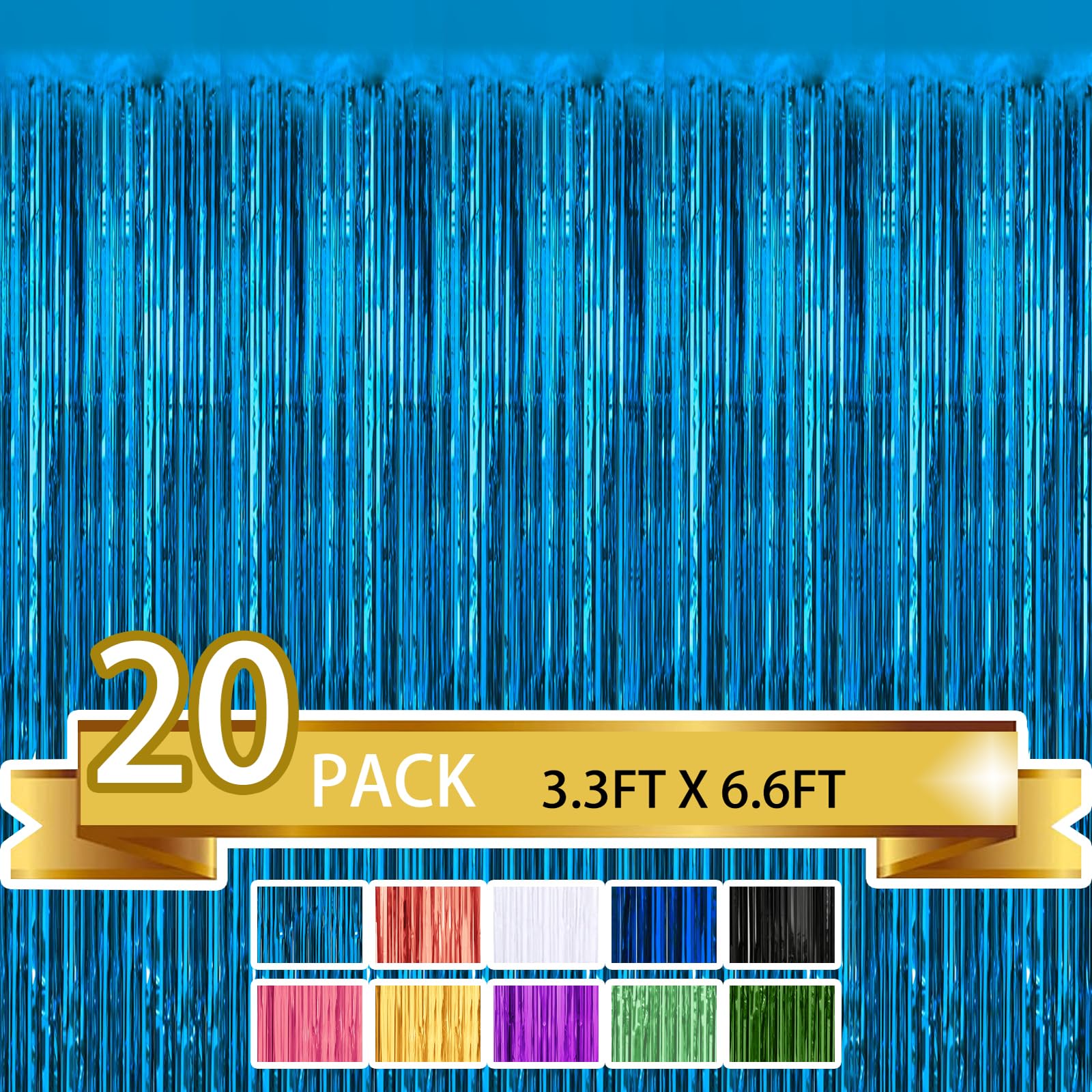 20 Pack Light Blue Metallic Tinsel Foil Fringe Curtains Party Photo Backdrop Party Streamers For Birthday,Graduation,New Year Ev
