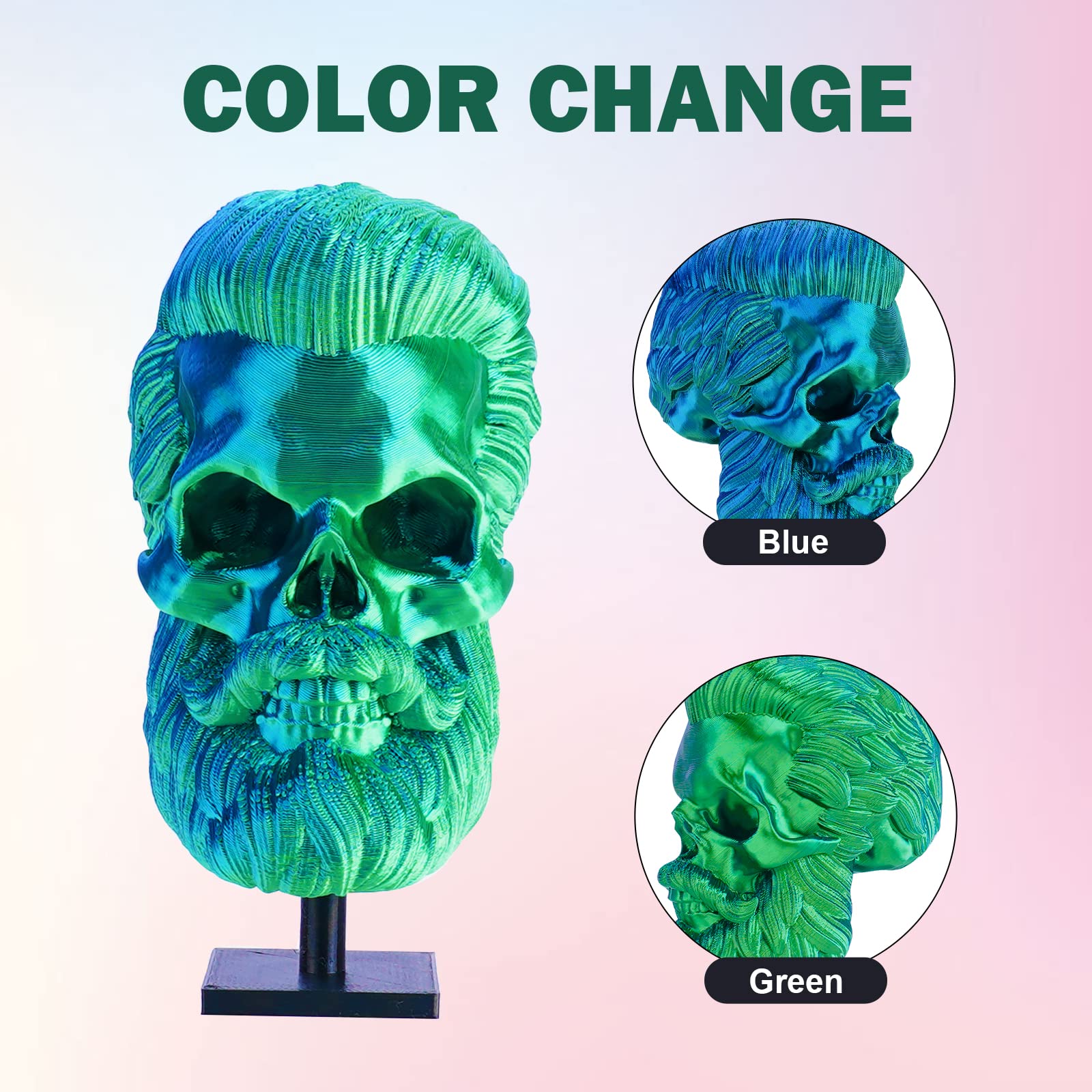 Eryone Silk Dual Color Filament Pla 3D Printer 1.75Mm +/  0.03Mm, Coextrusion Filament Pla Shiny Filament 1Kg(2.2Lbs), Blue Gree