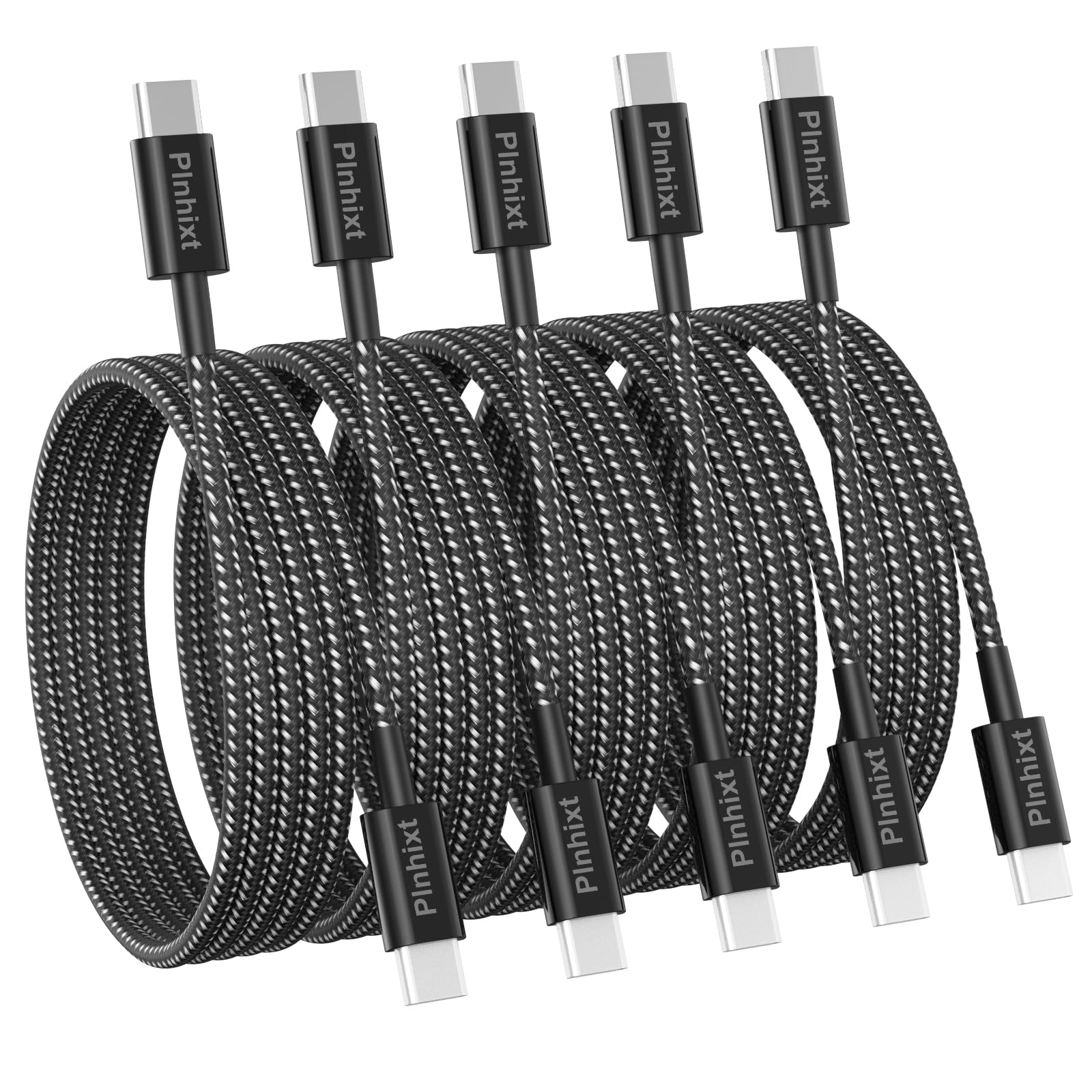 Plnhixt Usb C To Usb C Cable, (5Pack 6Ft), New Nylon Usb C Charger Cable 60W(3A) For Iphone 15/15 Pro/15 Plus/15 Pro Max, Ipad M