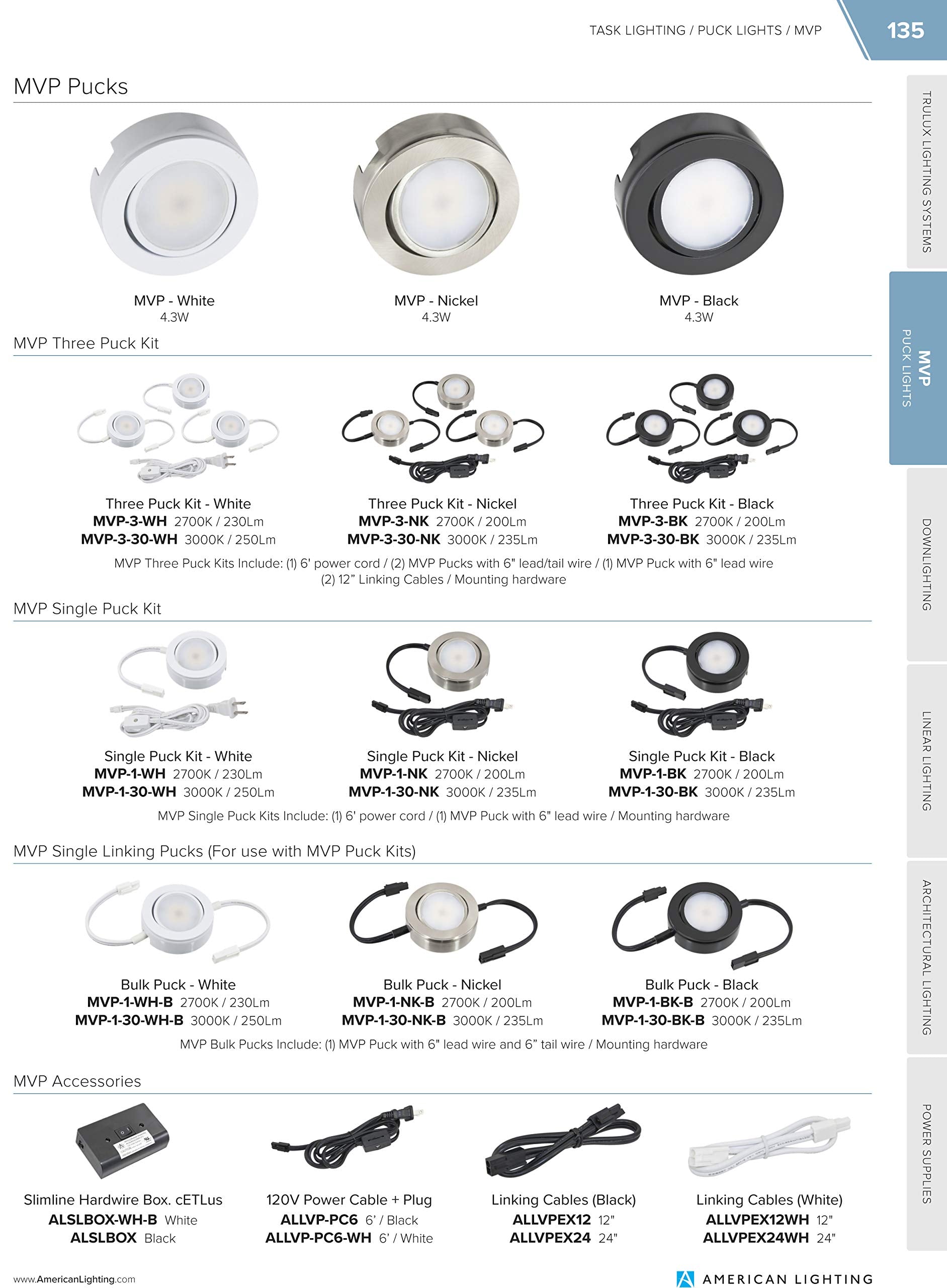 Mvp Three Puck Kit, Easy To Install Dimmable Swivel Puck Lights, Linkable, Cetlus Listed, 2 3/4 Inch Diameter, 4.3 Watt, 2700K B