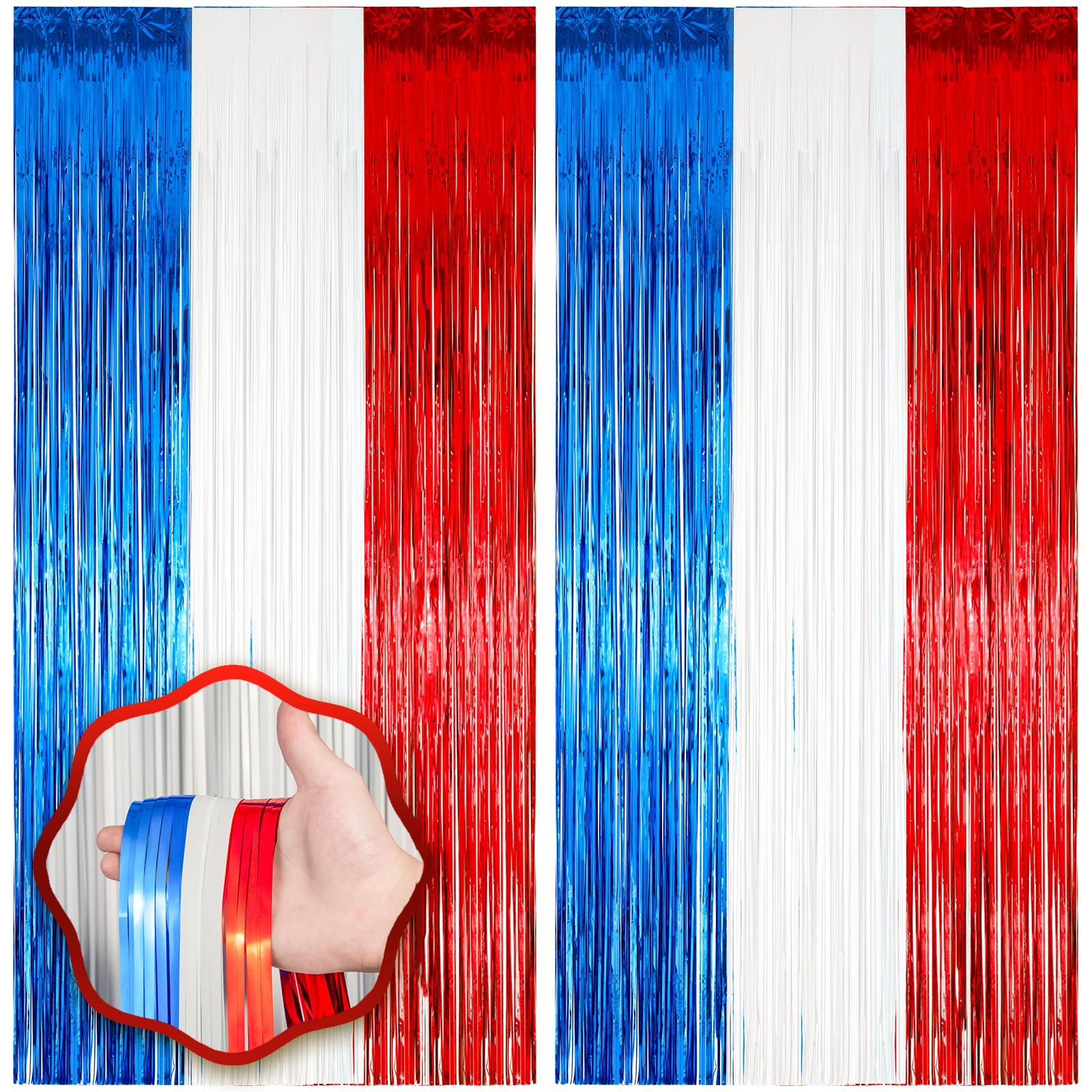 Voircoloria 2 Pack Red White And Blue Foil Fringe Backdrop Curtains, Tinsel Streamers Party Decorations, Fringe Backdrop For Pat