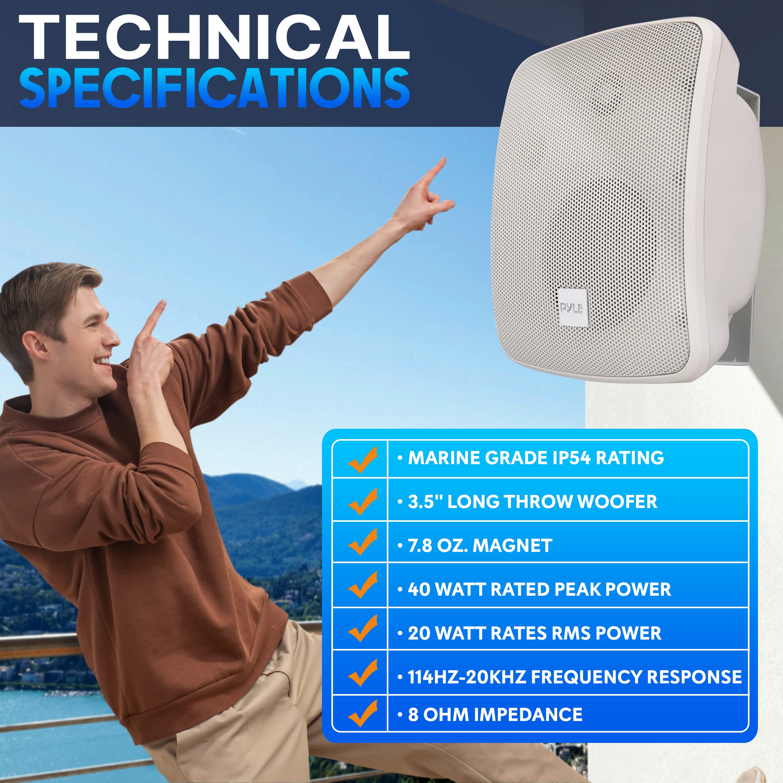 Pyle Outdoor Waterproof Patio Speaker   3.5'' 2 Way Weatherproof Wall/Ceiling Mounted Dual Speaker W/Heavy Duty Grill, W/Transfo