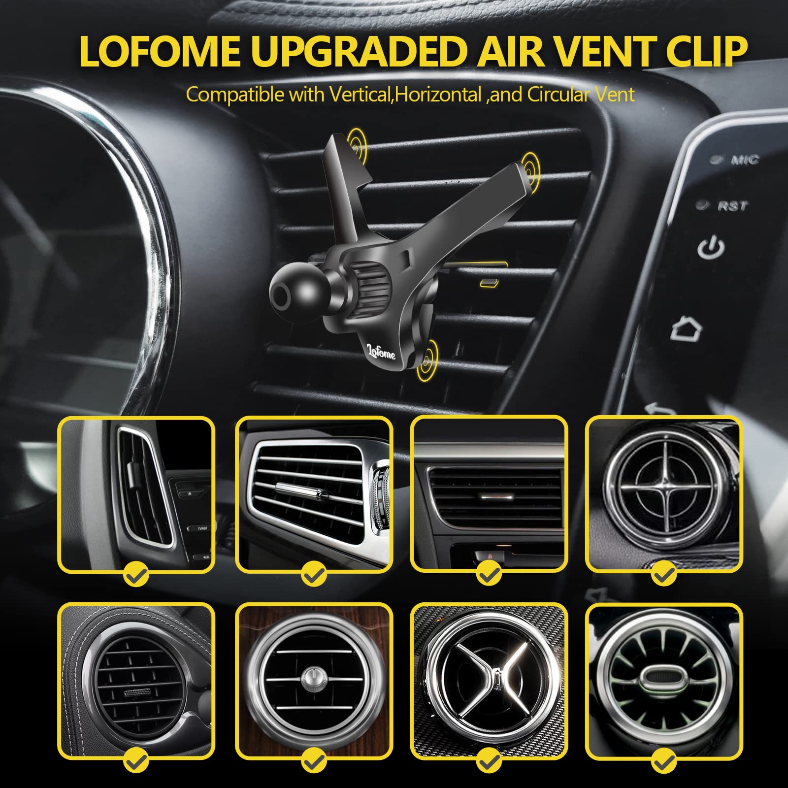 Lofome Universal Air Vent Clip For Car Mount,Sturdy Vent Grip For Most Car Phone Holder&Wireless Car Charger-Only Vent Clip For
