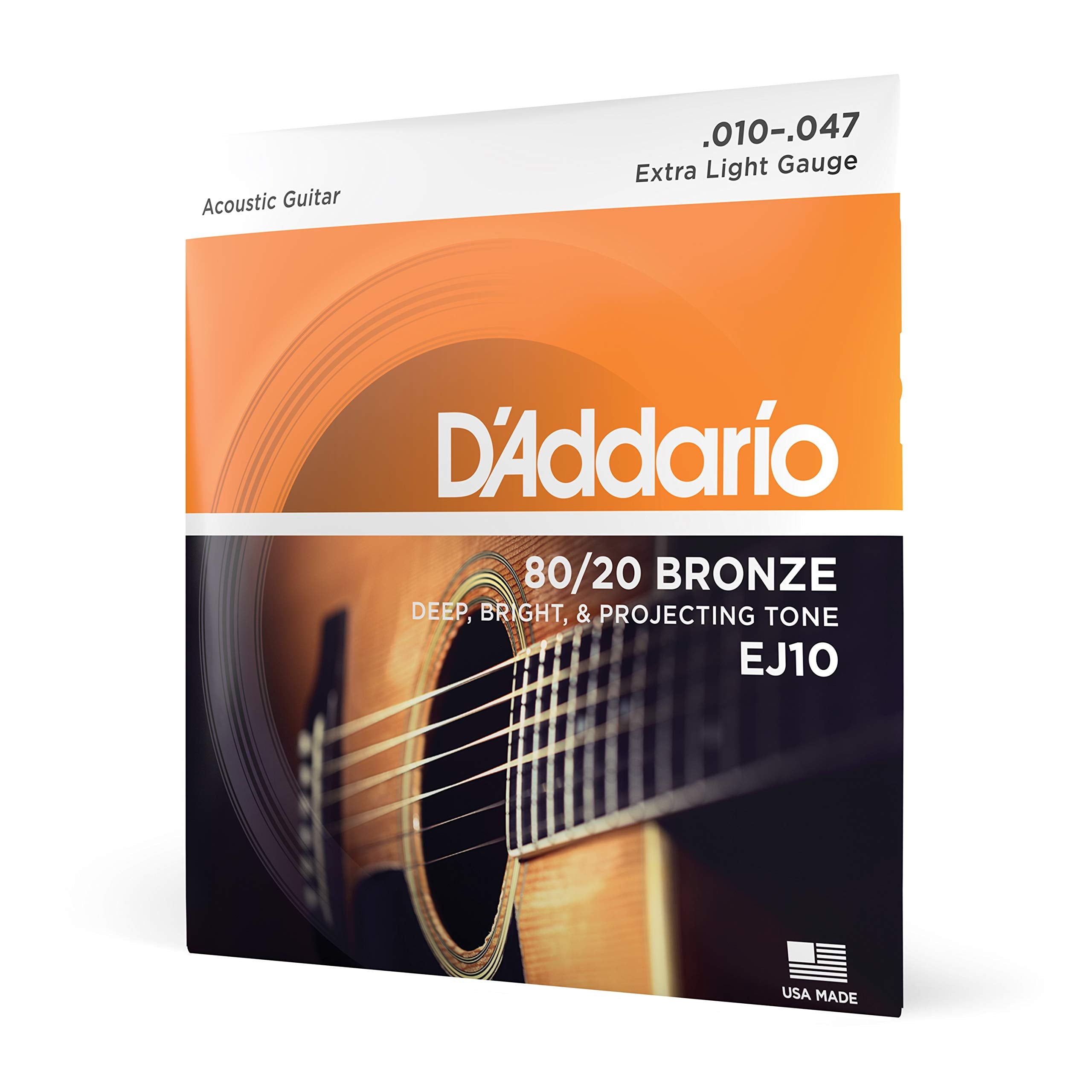 D 'Addario Ej10 Bronze Acoustic Guitar Strings, Extra Light, 10 47 (Pack Of 5)