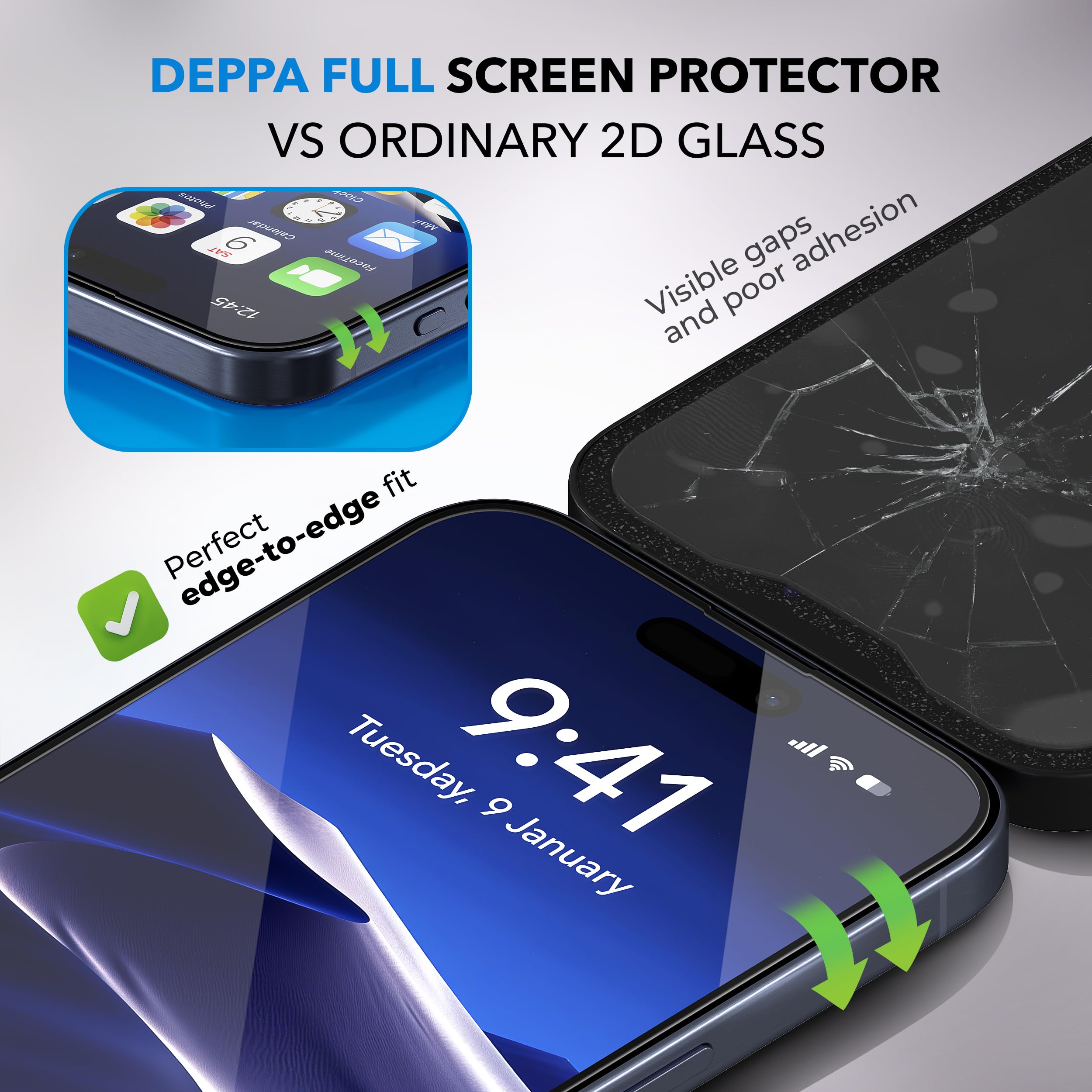 Deppa [2 Pack Privacy Screen Protector For Iphone 13 Pro Max/14 Plus (6.7 Inch) Tempered Glass 3D Full Cover With Easy Installat